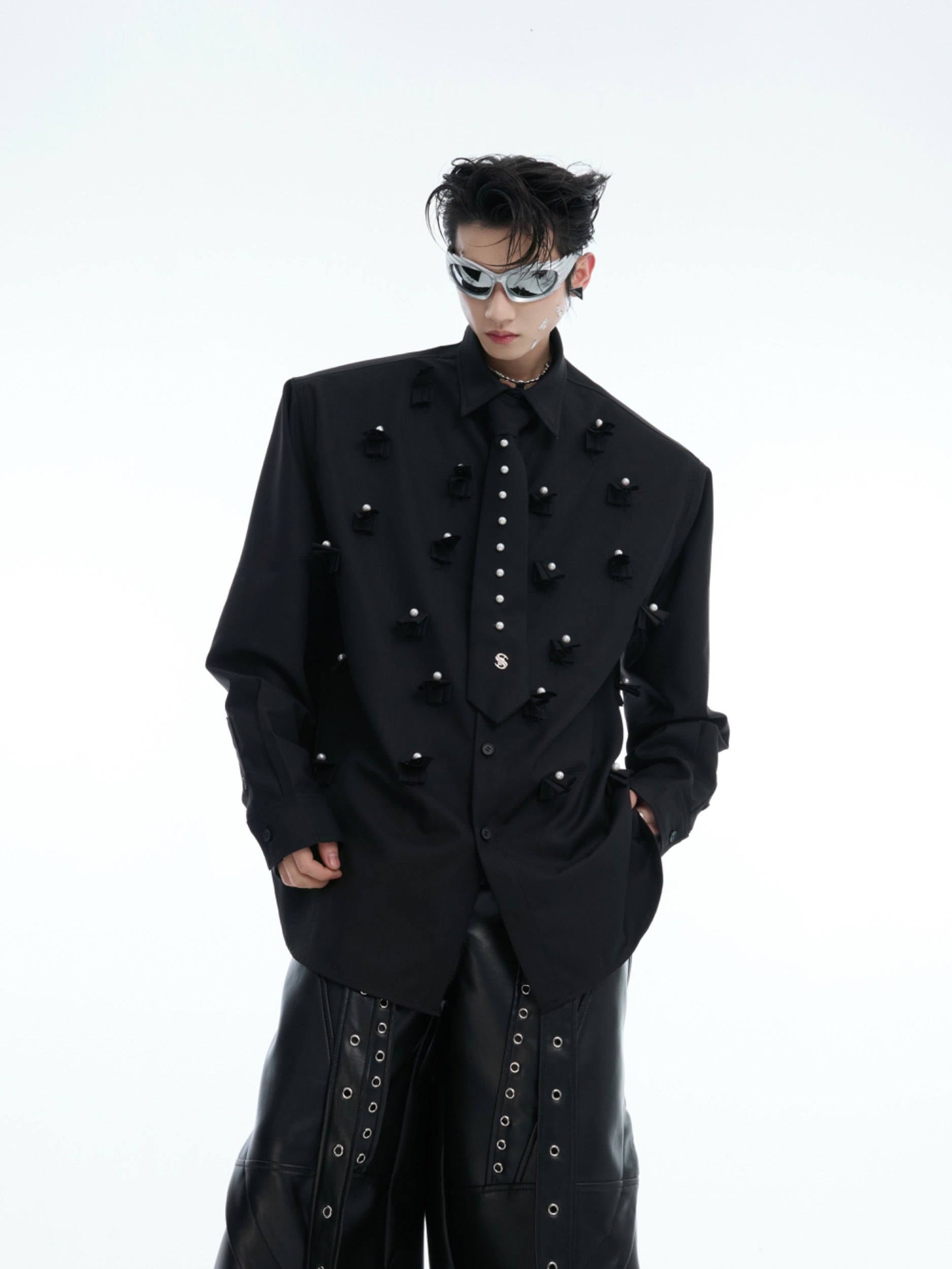 Black Pearl Button Oversized Shirt