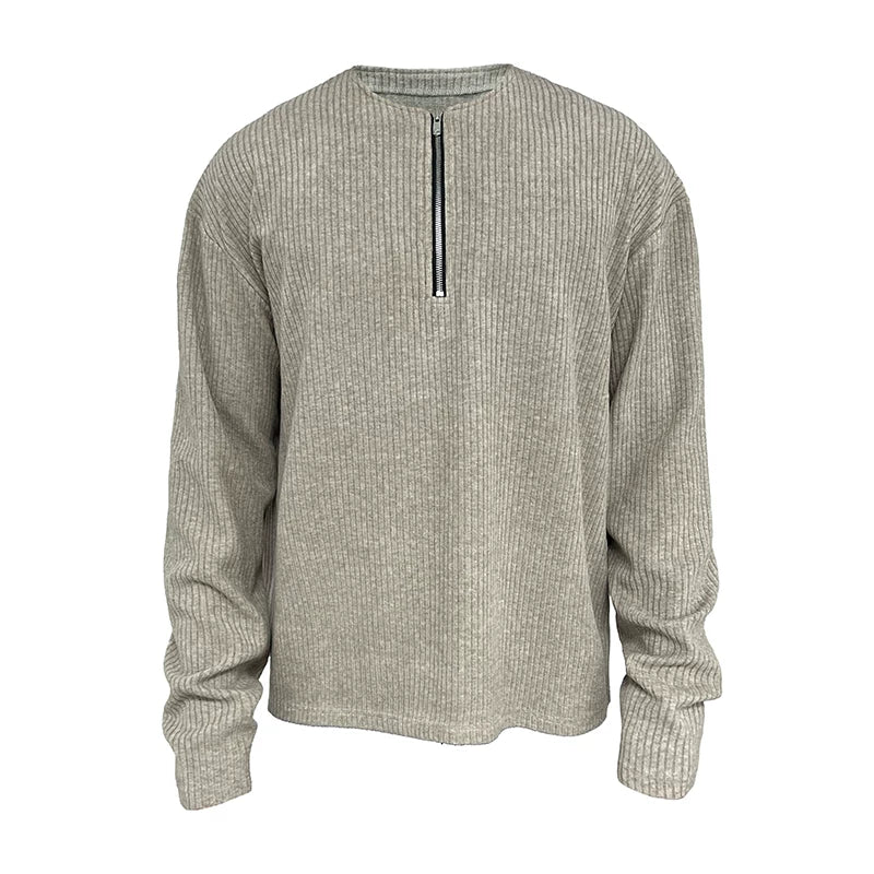 Ribbed Knit Half-Zip Pullover
