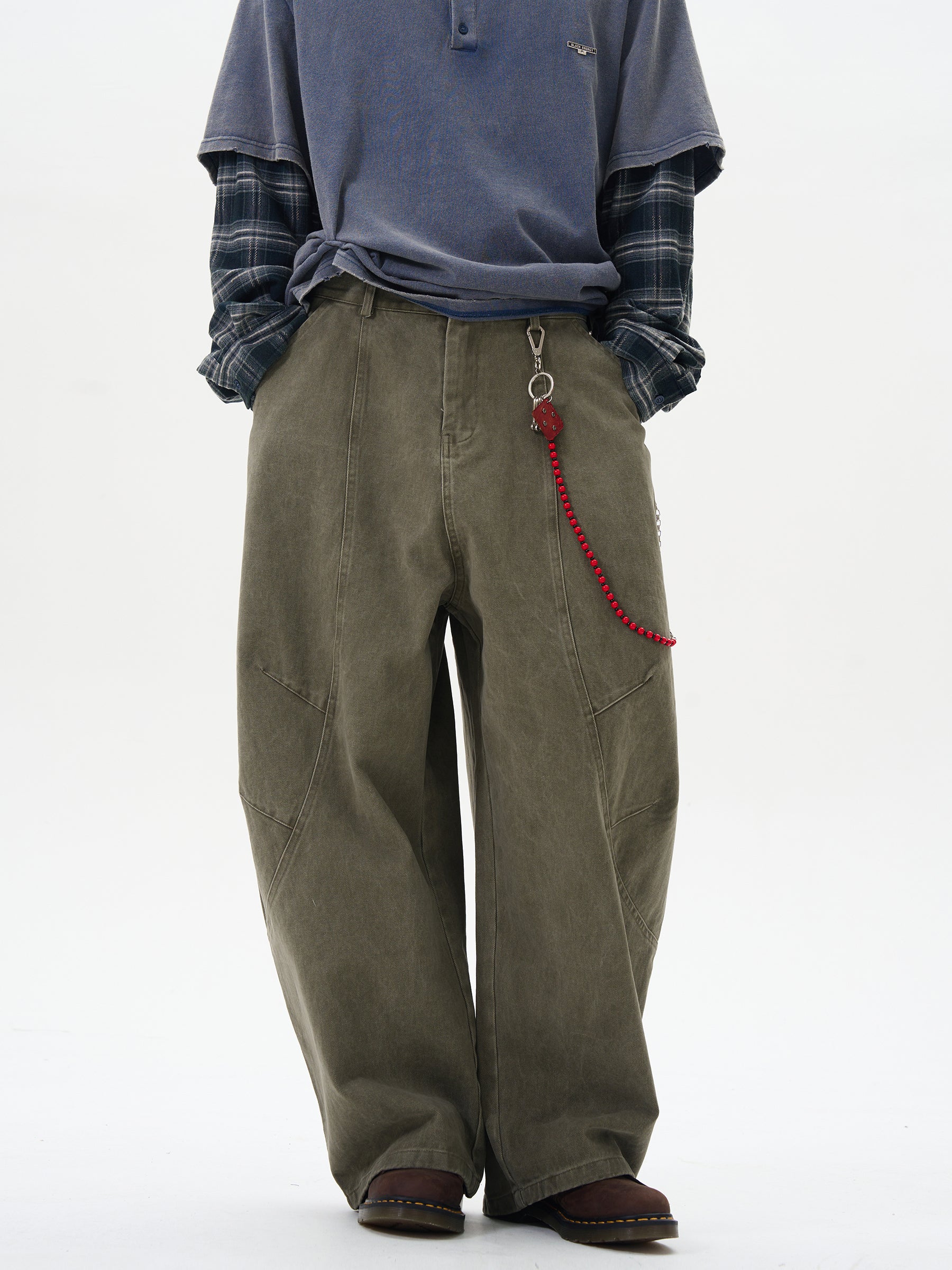 Olive Wide-Leg Cargo Chain Pants