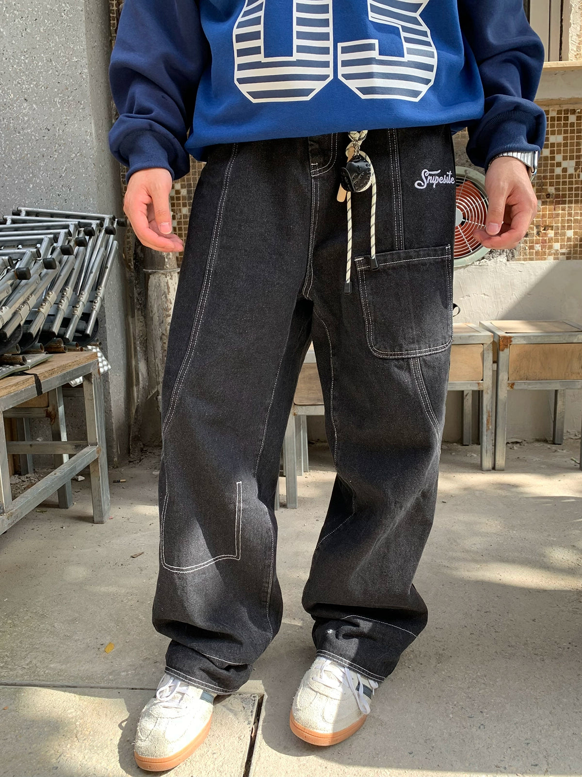 Straight-Leg Washed Jeans