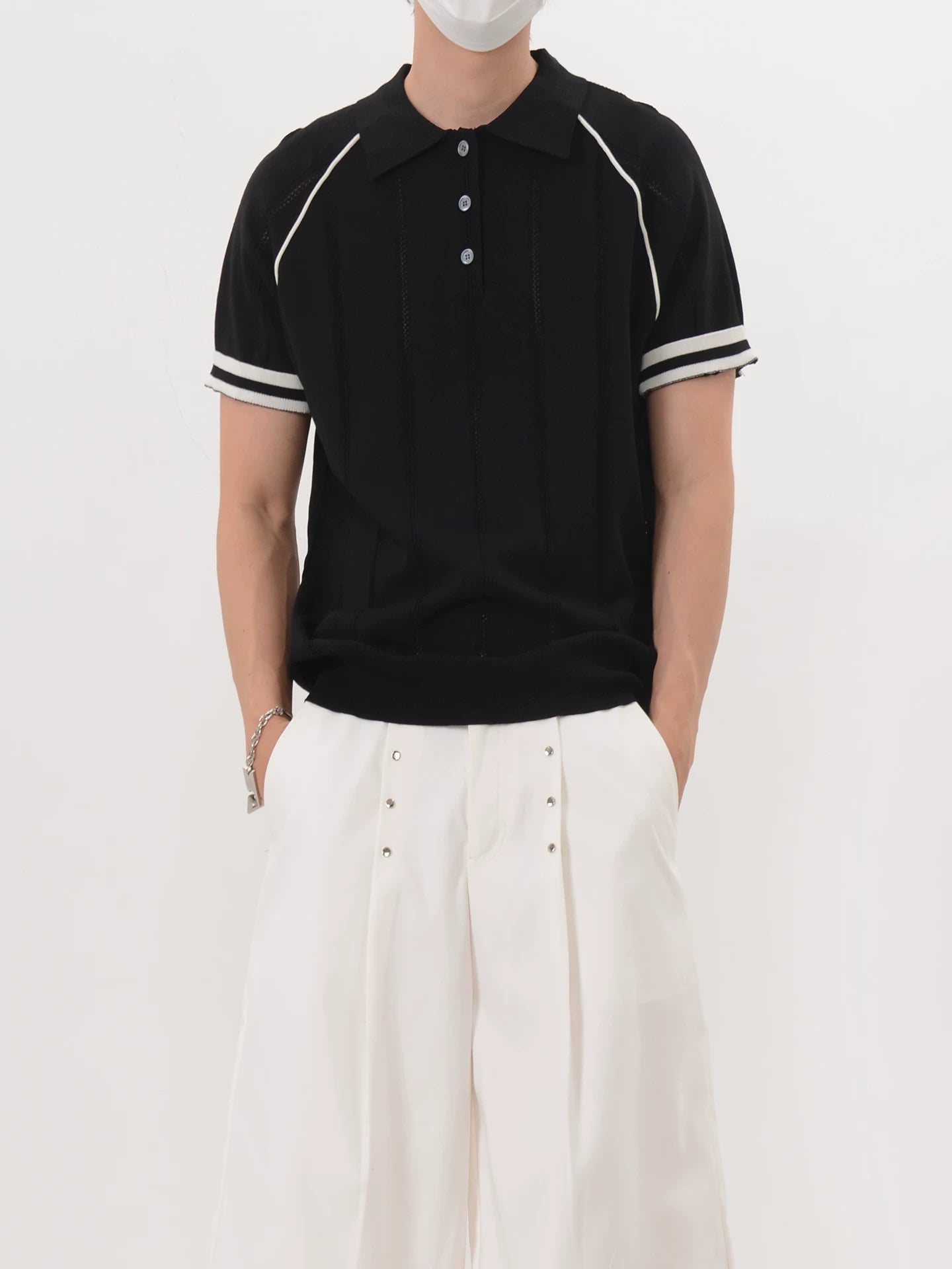 Slate Pinstripe Knit Polo