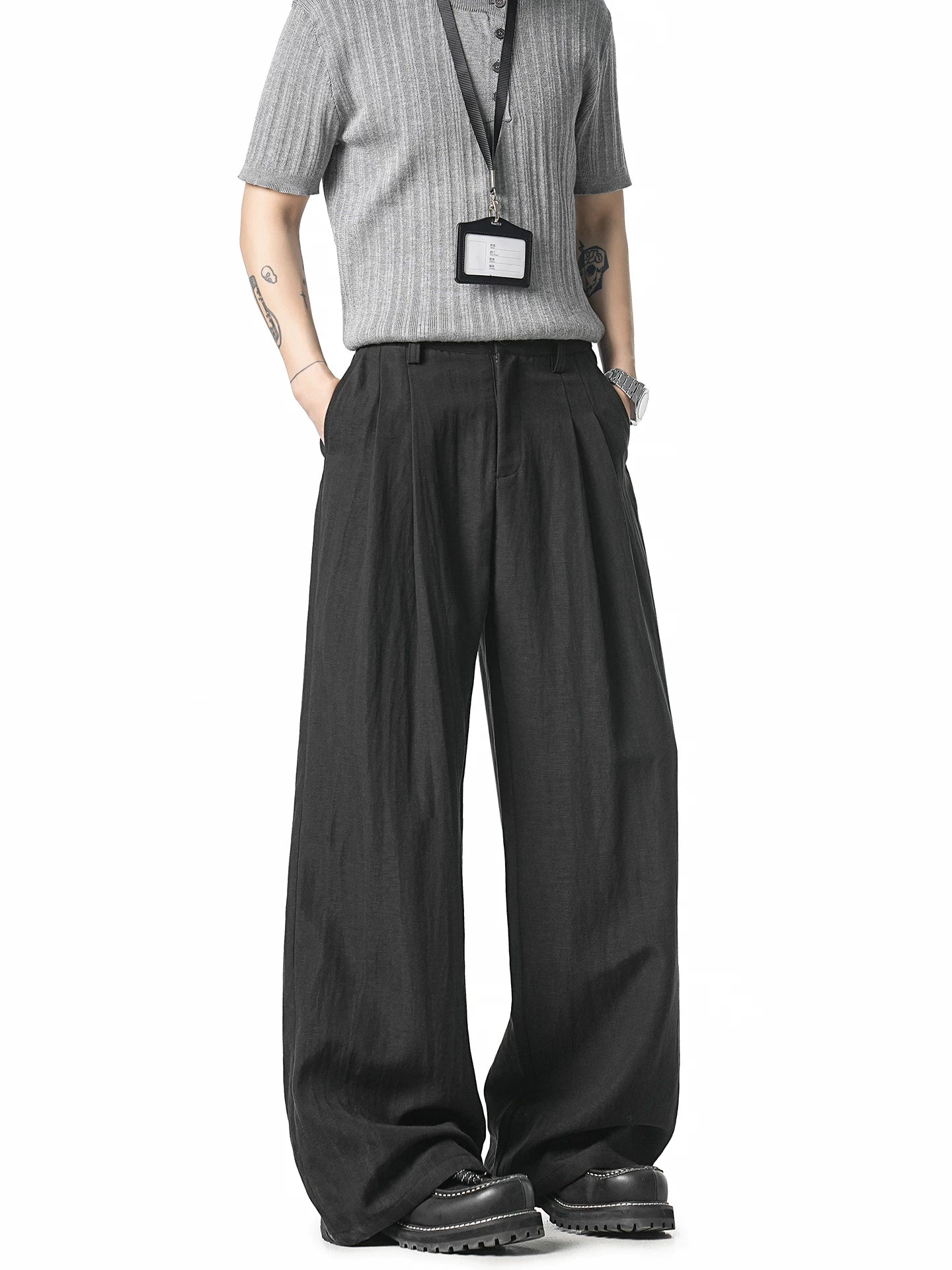 Latte Pleat Relaxed Wide-Leg Trousers