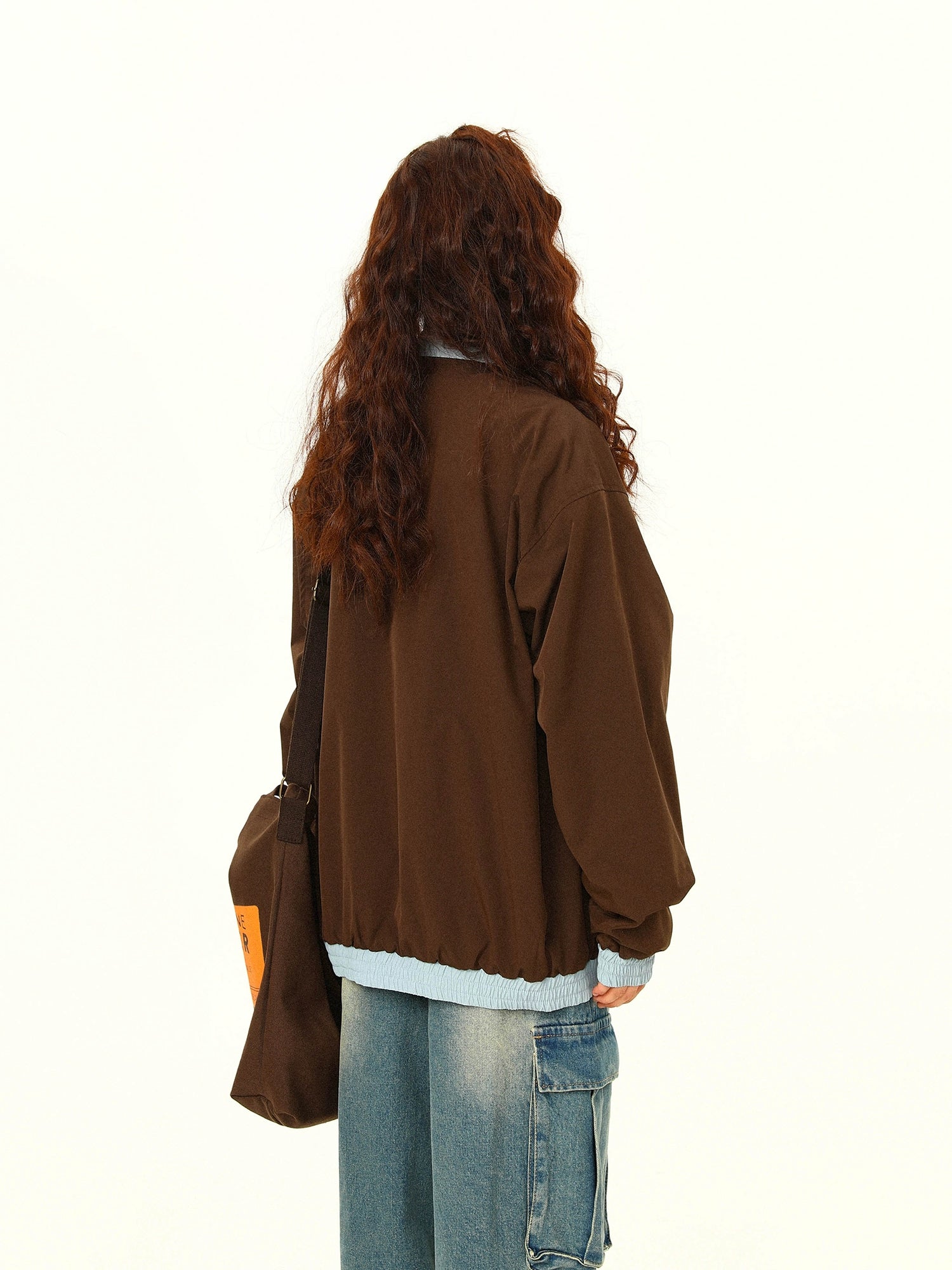 Contrast Collar Brown Bomber Jacket