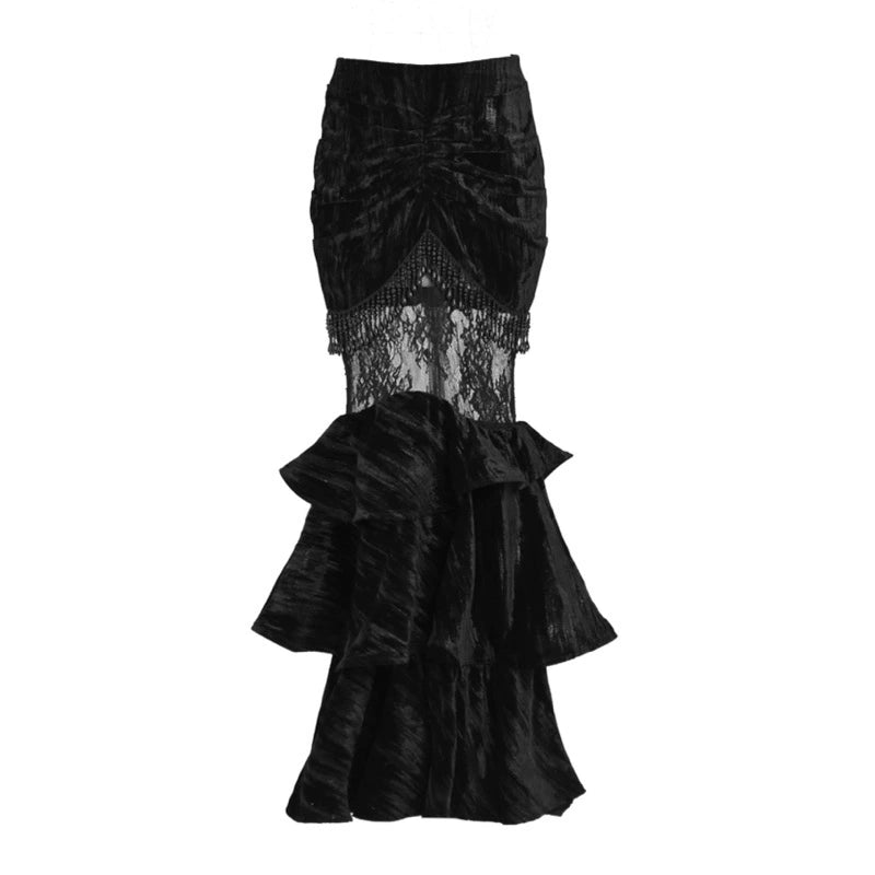 Black Lace Ruffle Mermaid Skirt