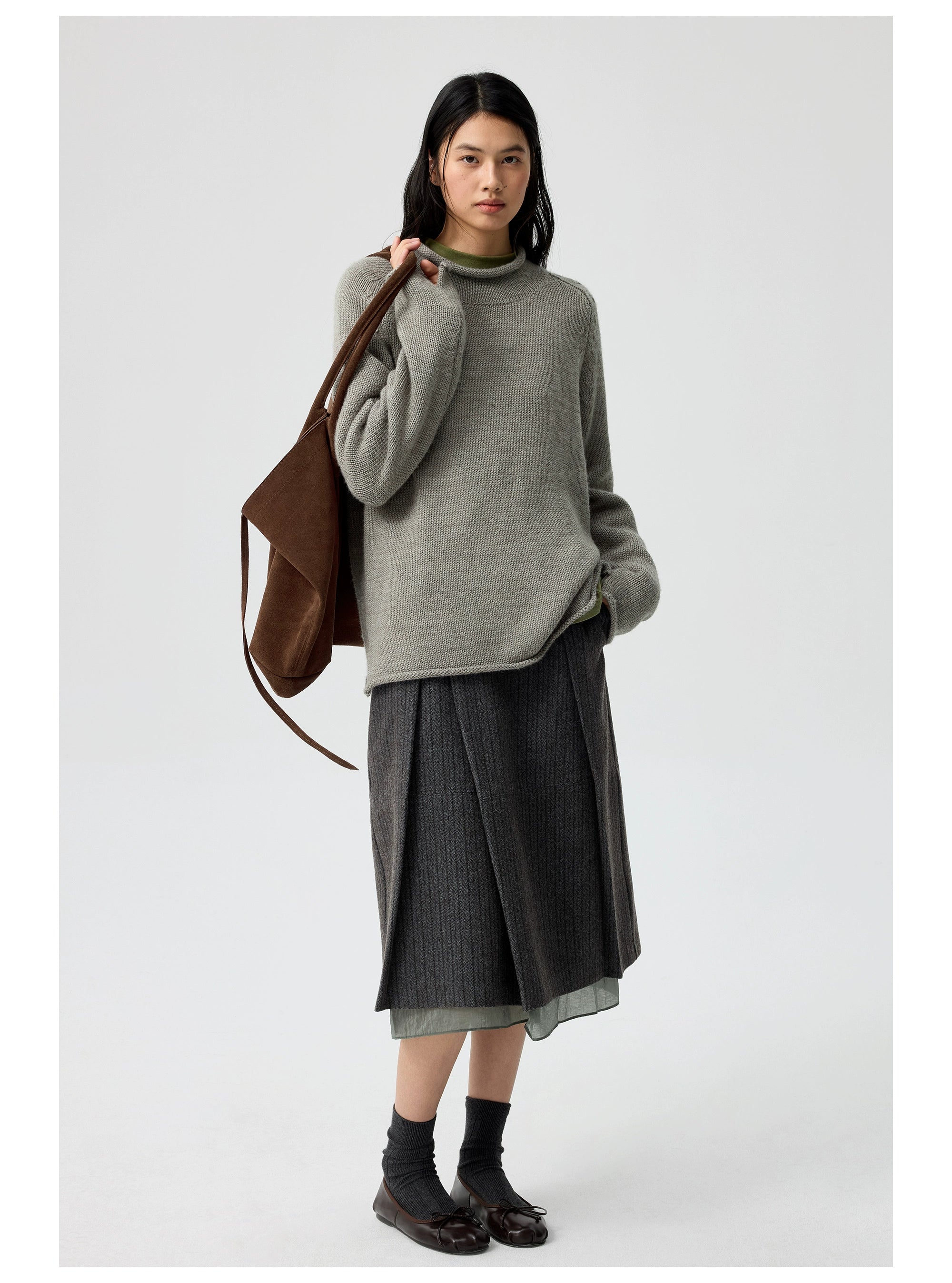 Pinstripe Wool Layered Midi Skirt