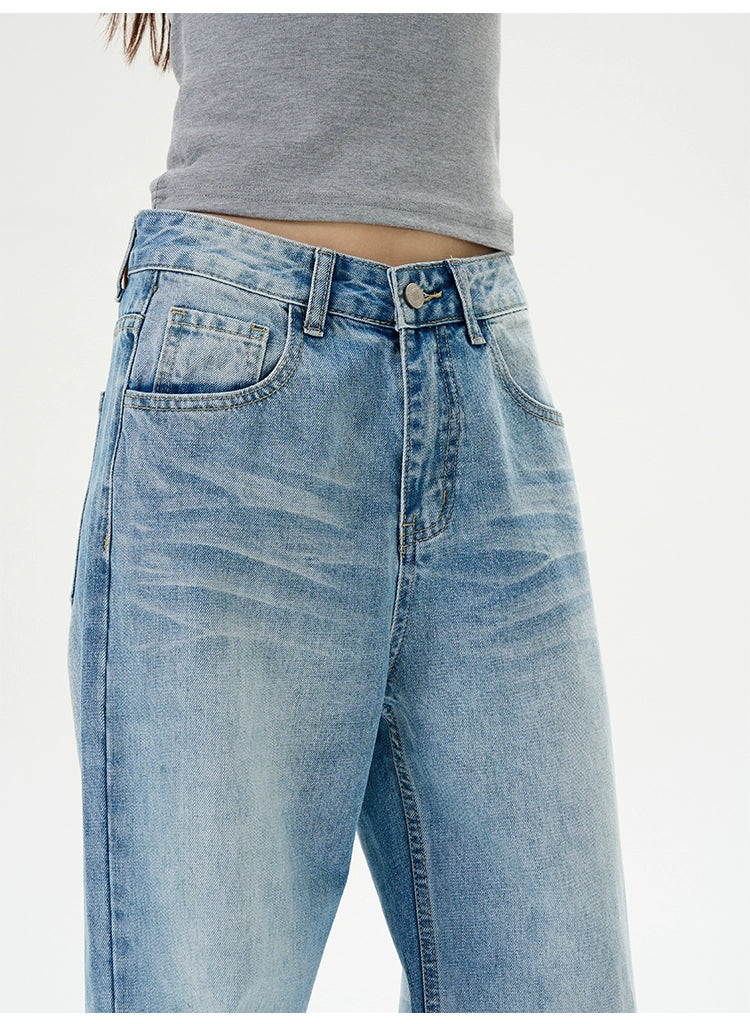 Light Wash Mid-Rise Wide-Leg Jeans