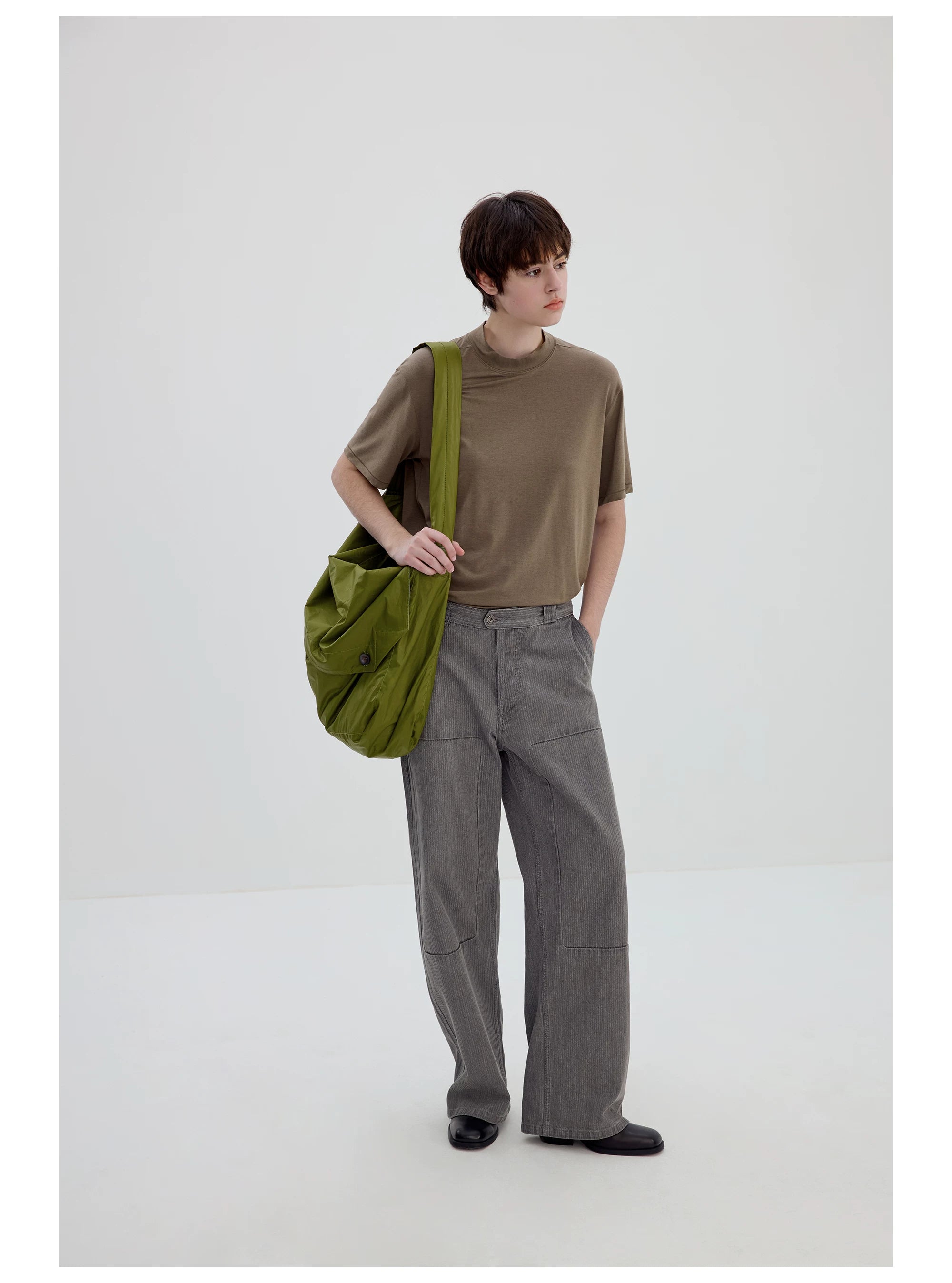 Gray Straight-Leg Patch Pocket Pants
