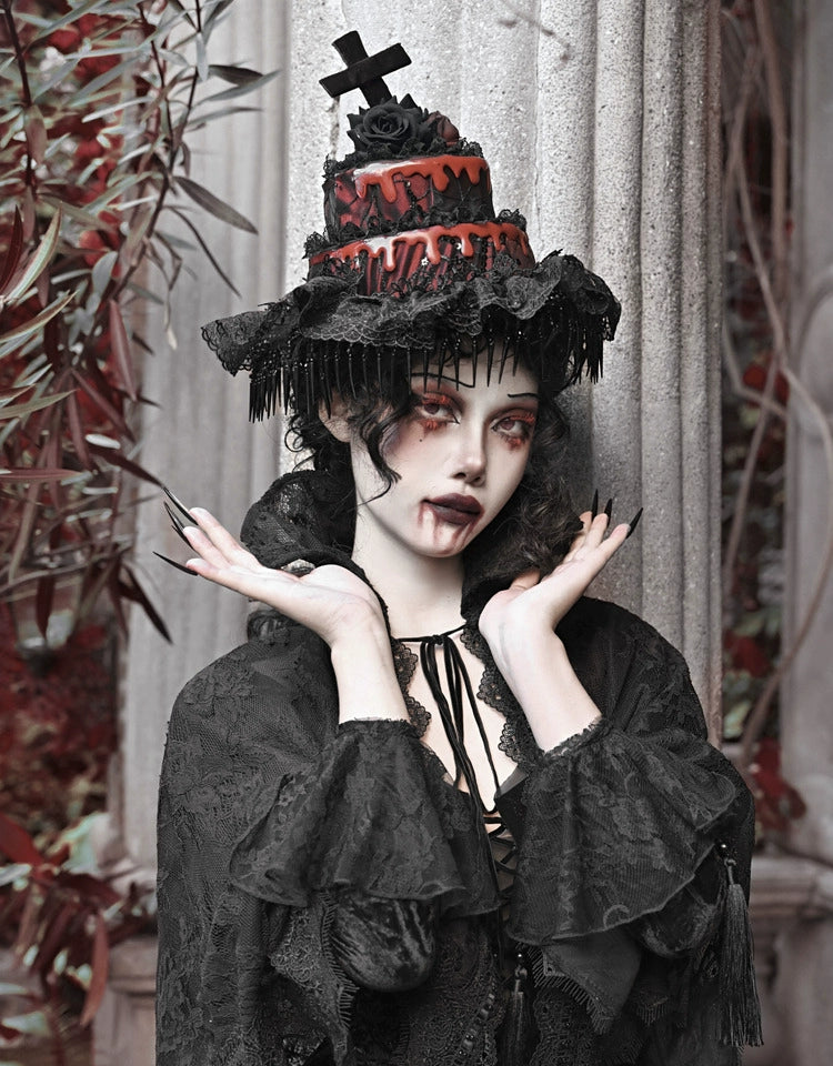 Gothic Lace High Collar Cape with Tassels