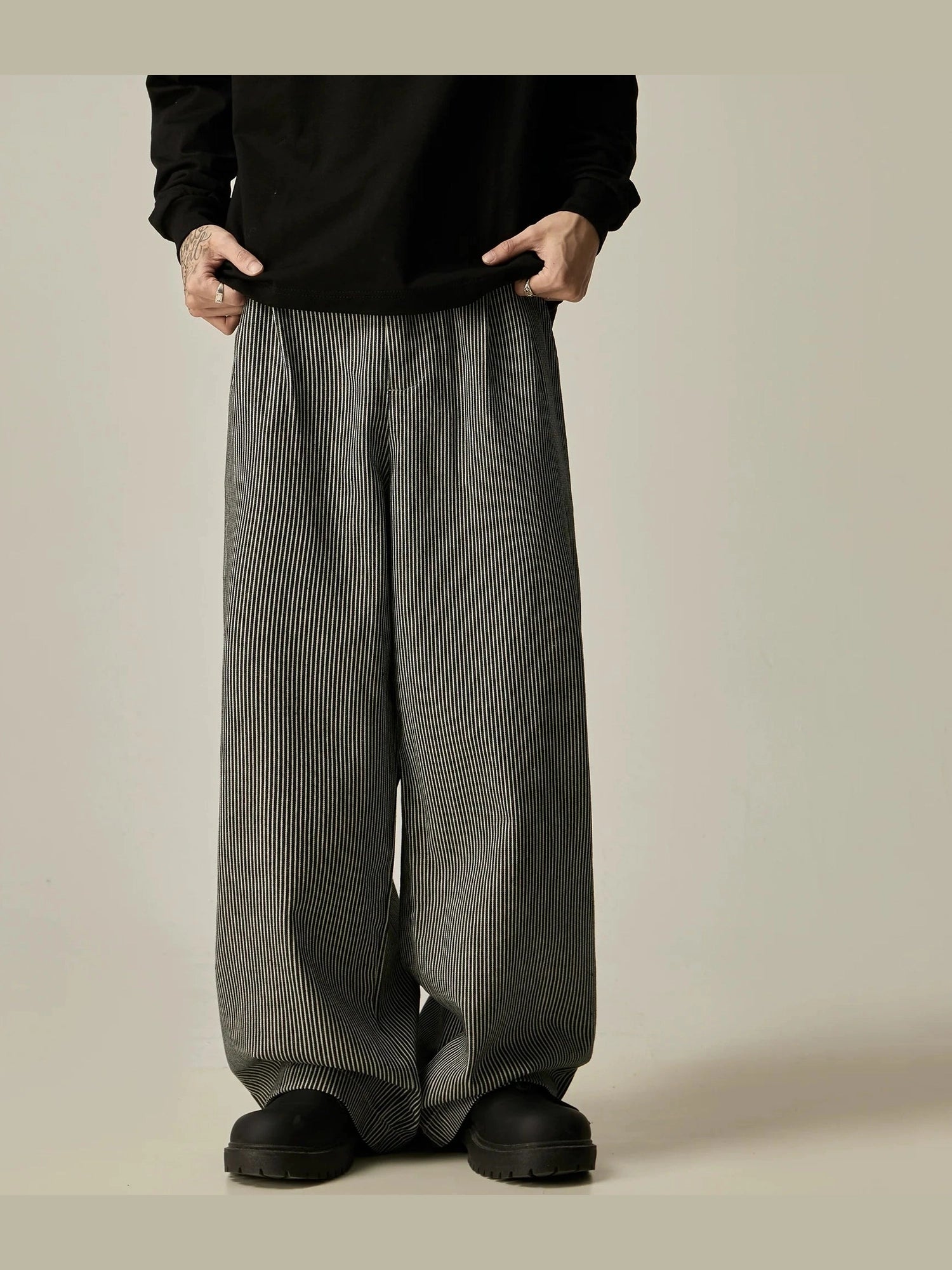 Pinstripe Wide Leg Baggy Trousers