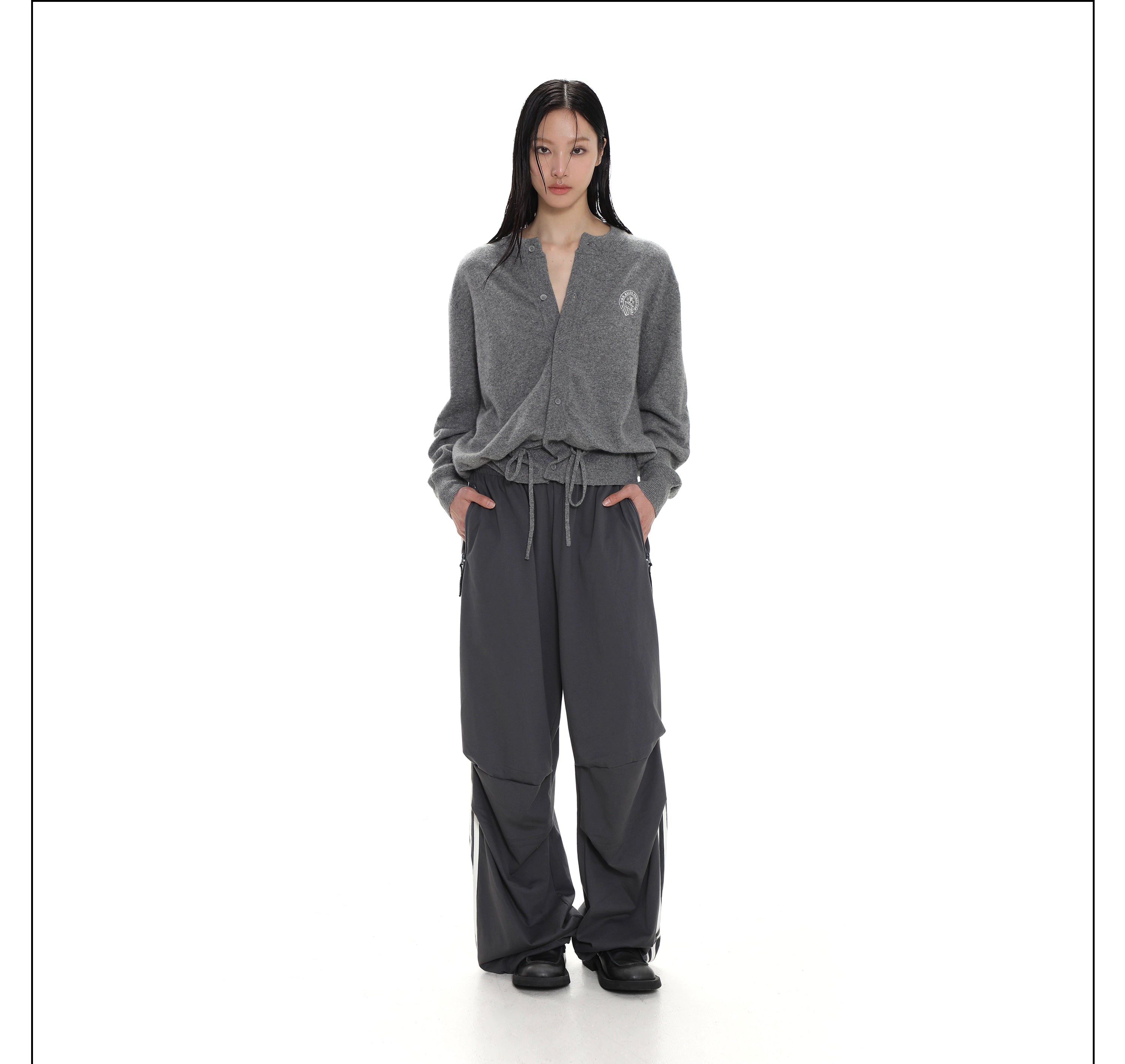 Knit Cardigan with Drawstring and Buttons - chiclara