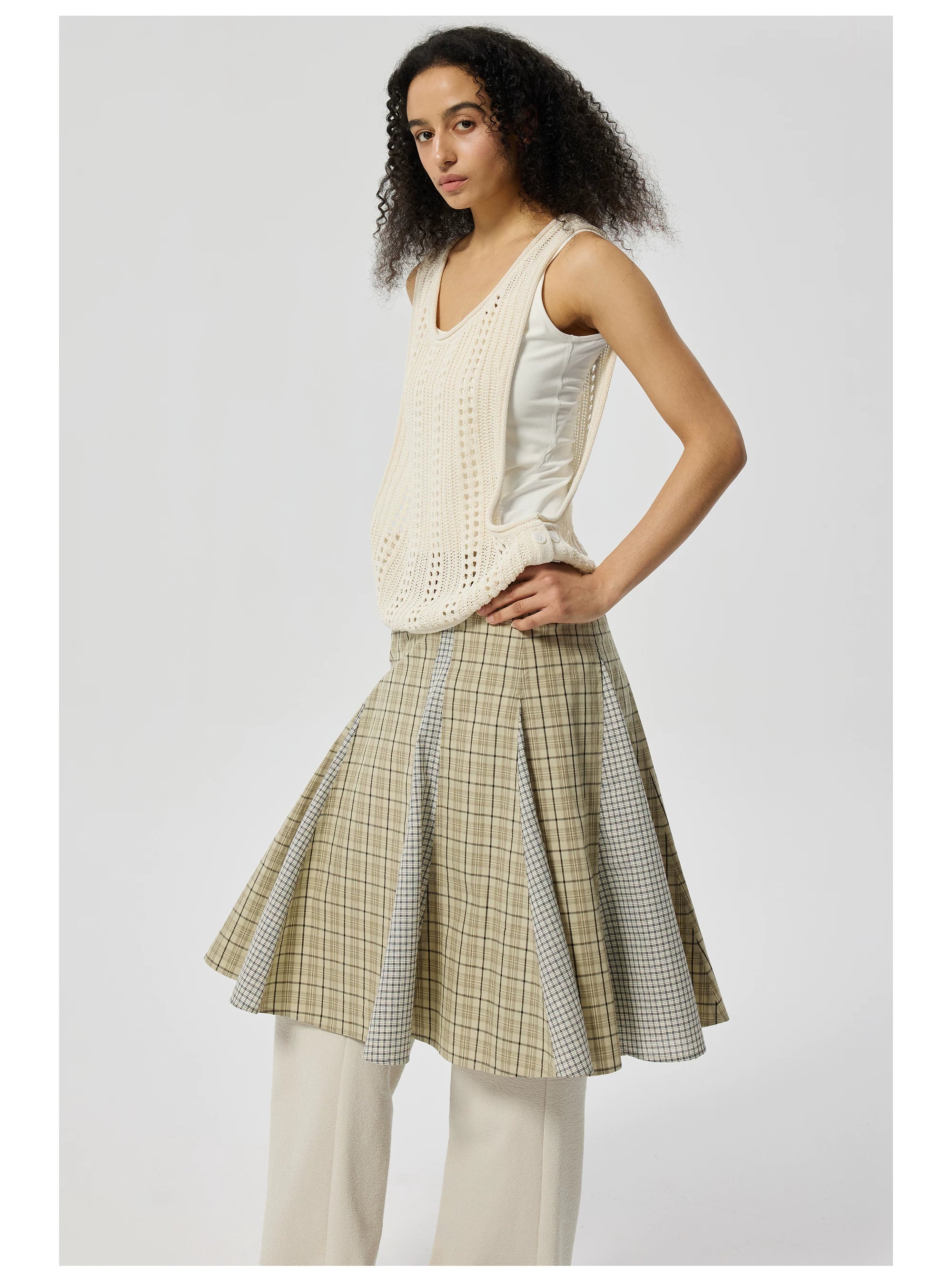 Open-Knit Button-Detail Vest