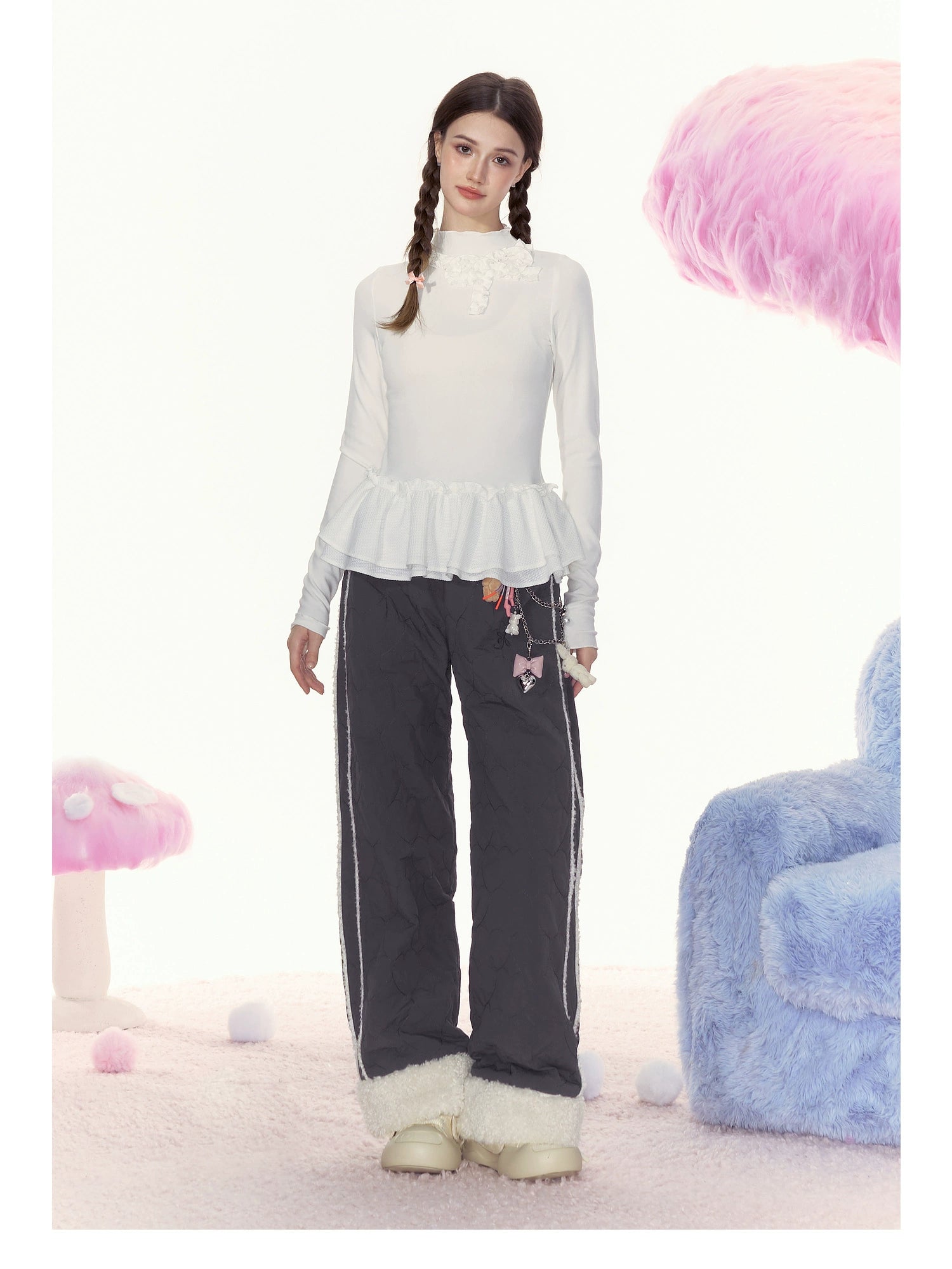 Sherpa-Lined Pink Track Pants