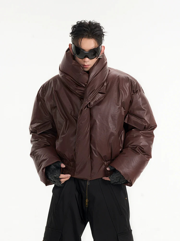 Scarf-Style Oversized Cropped Puffer Jacket