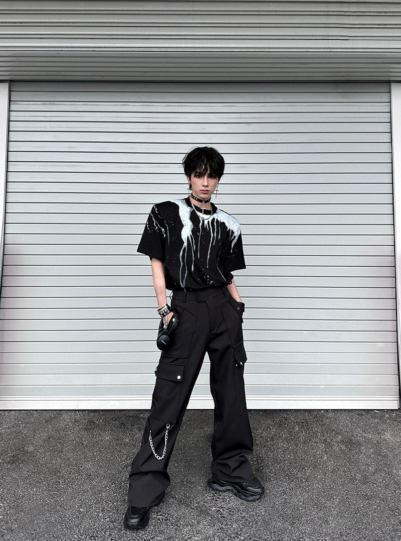 Black Techwear Cargo Pants with Chain