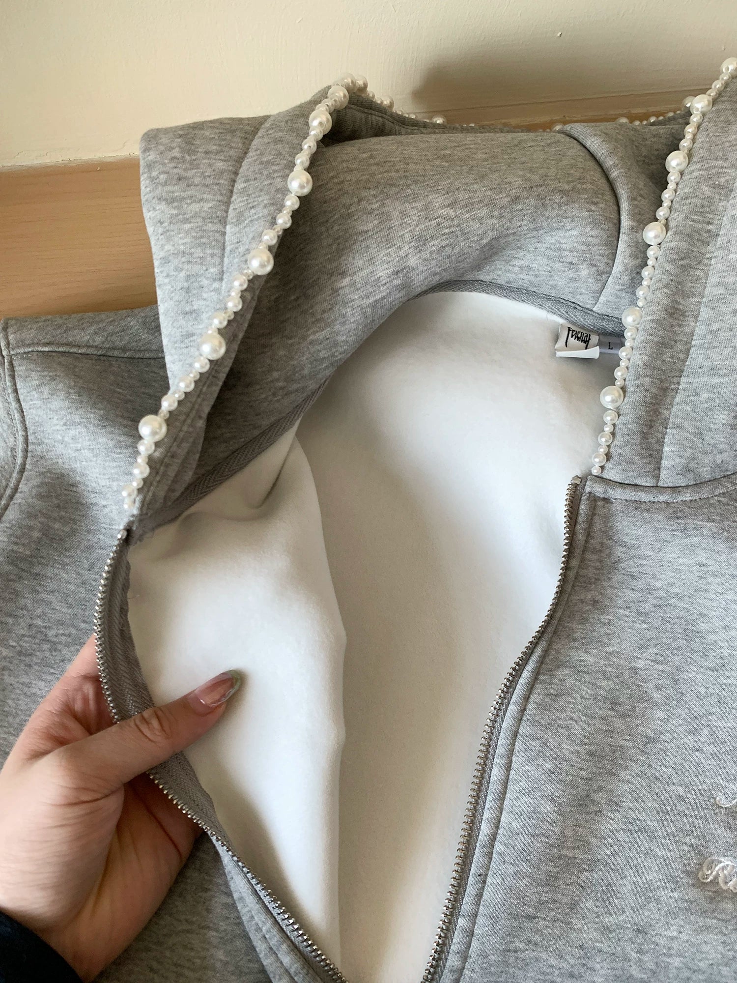 Pearl Trim Cloud Zip Hoodie
