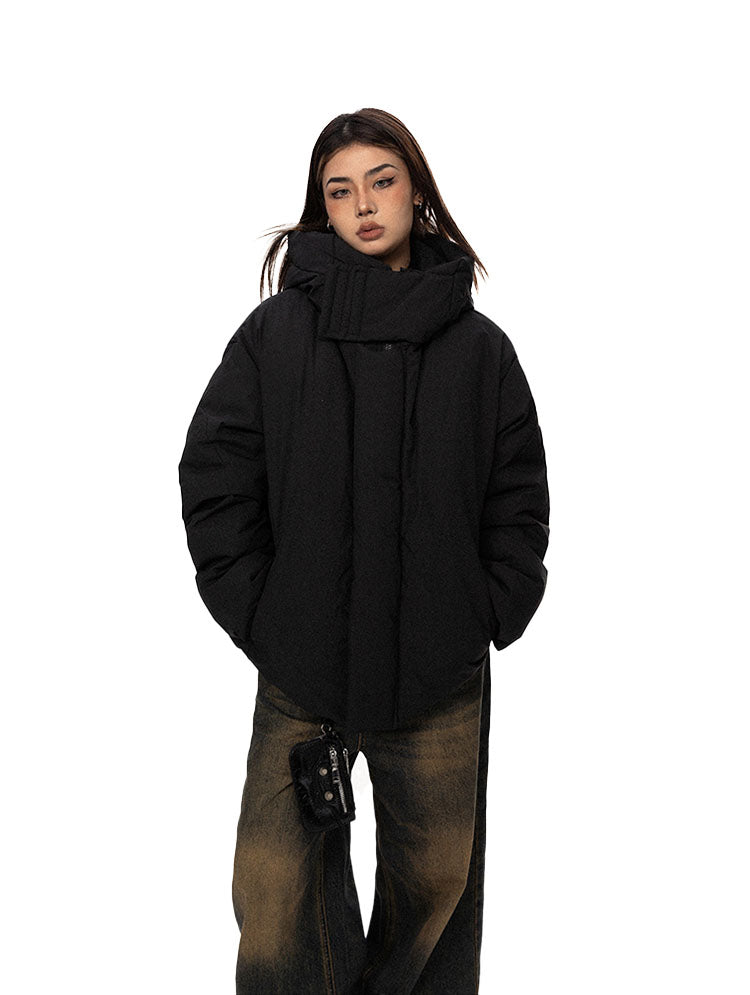 High Collar Windproof Hooded Down Jacket - chiclara