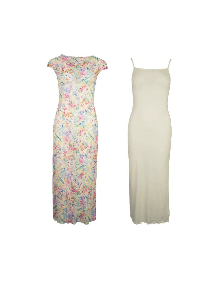 Pastel Watercolor Floral Cheongsam Maxi Dress