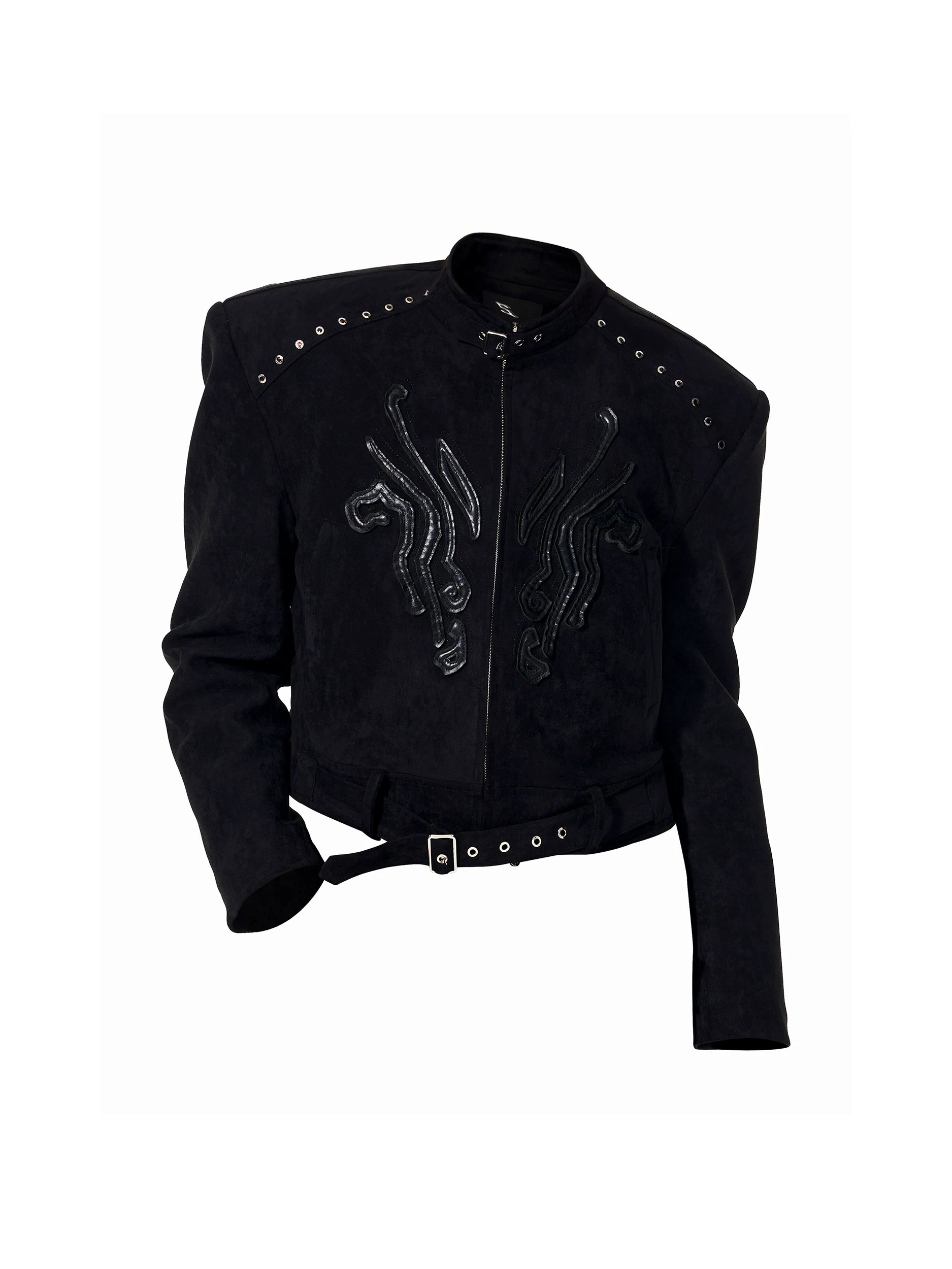 Obsidian Serpent Emblem Cropped Moto Jacket
