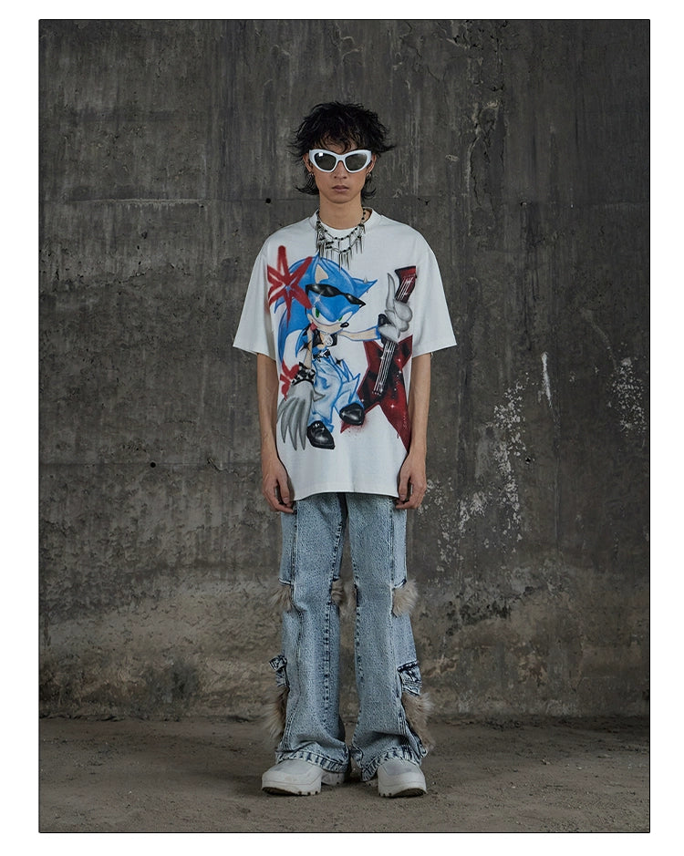 Y2K Graffiti Sonic Graphic Oversized Tee