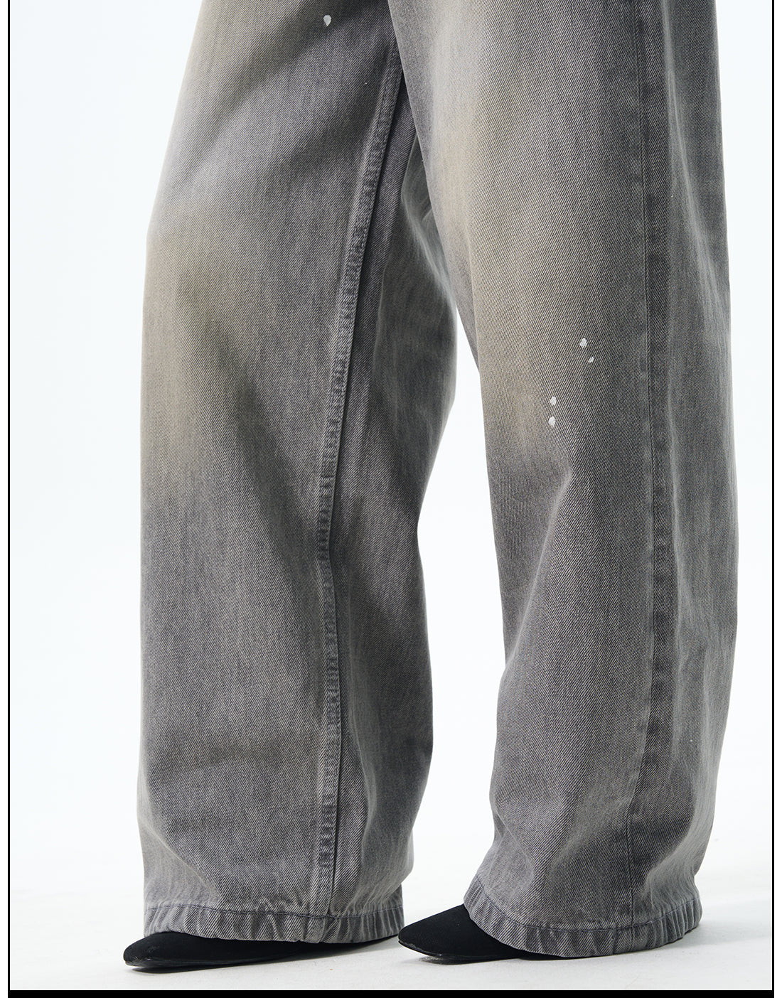 Gray Washed Wide Leg Jeans