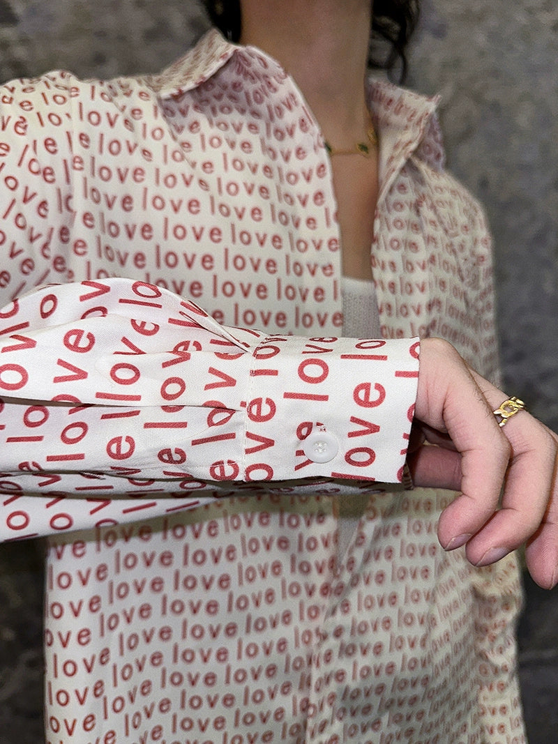 Red Love Print Button Up Shirt