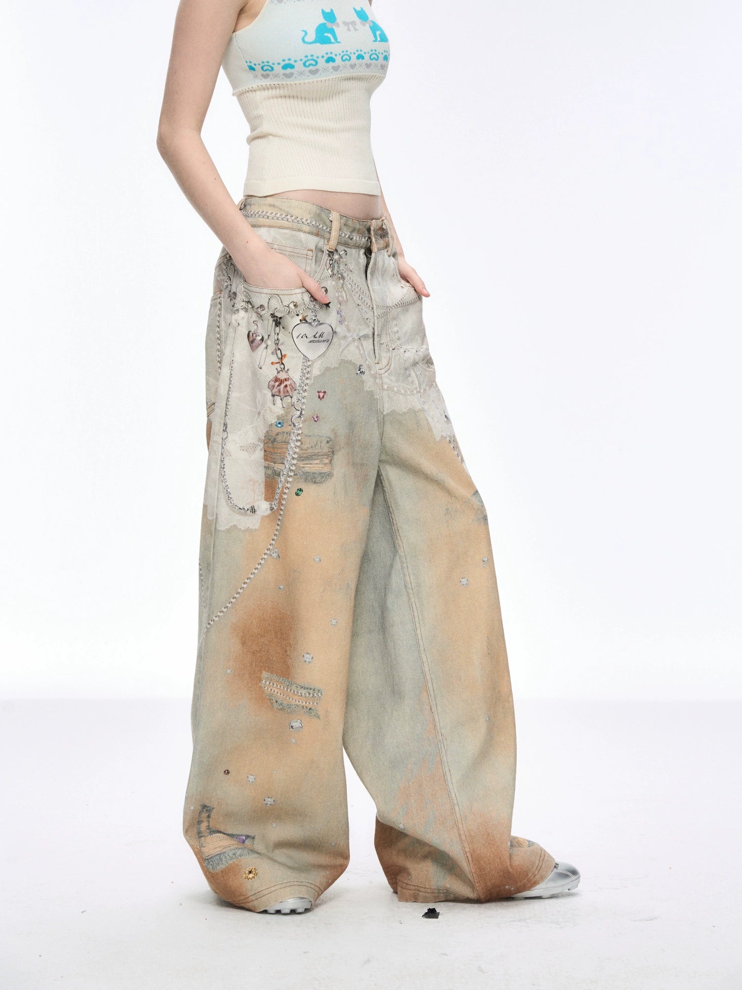 Artisan Distressed Painted Wide-Leg Jeans