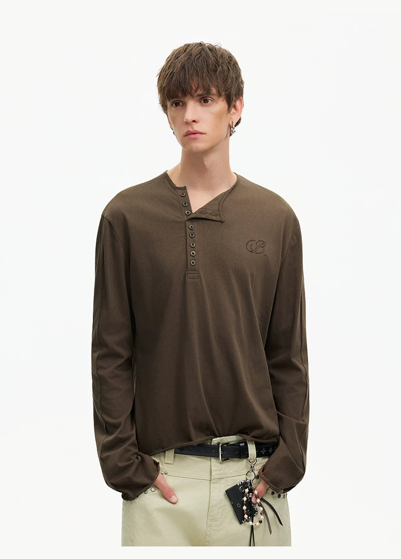 Espresso Relay Button Henley Tee