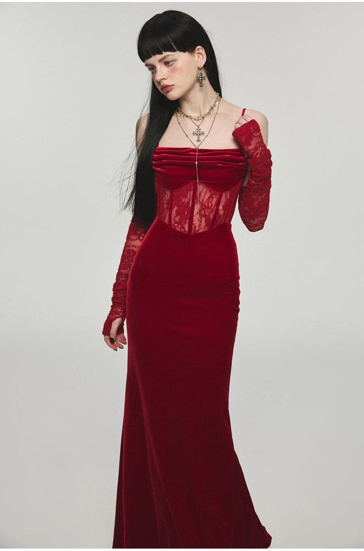 1Jinn Velvet Dress With Fishbone Straps - chiclara