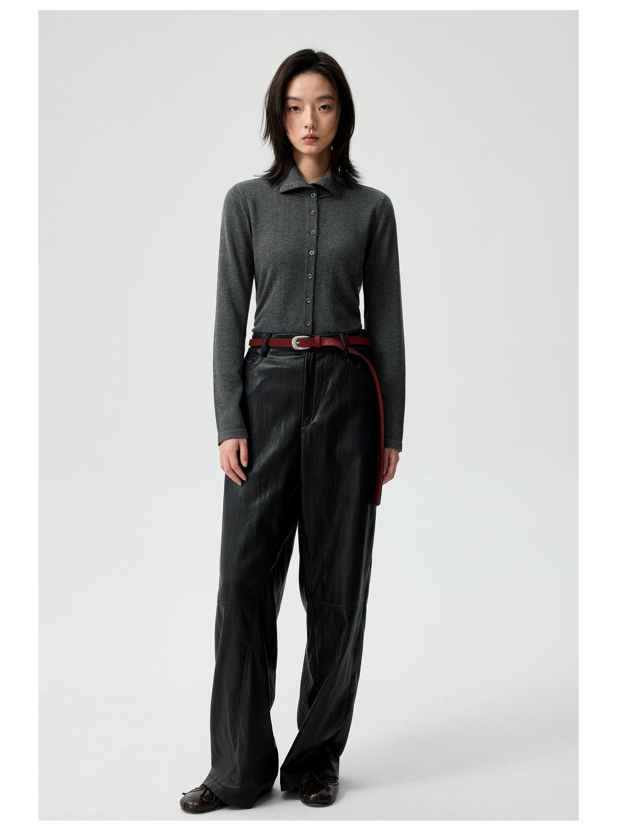 Button-Up Cardigan with Detachable Contrast Collar