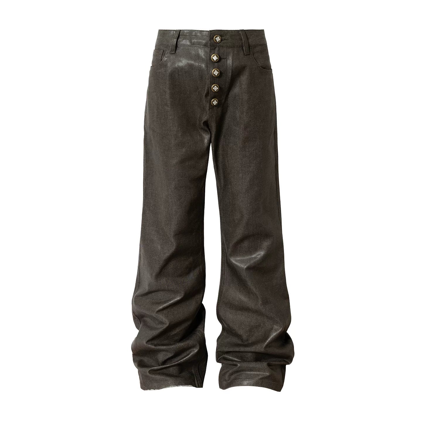 Button Fly Waxed Wide Leg Jeans