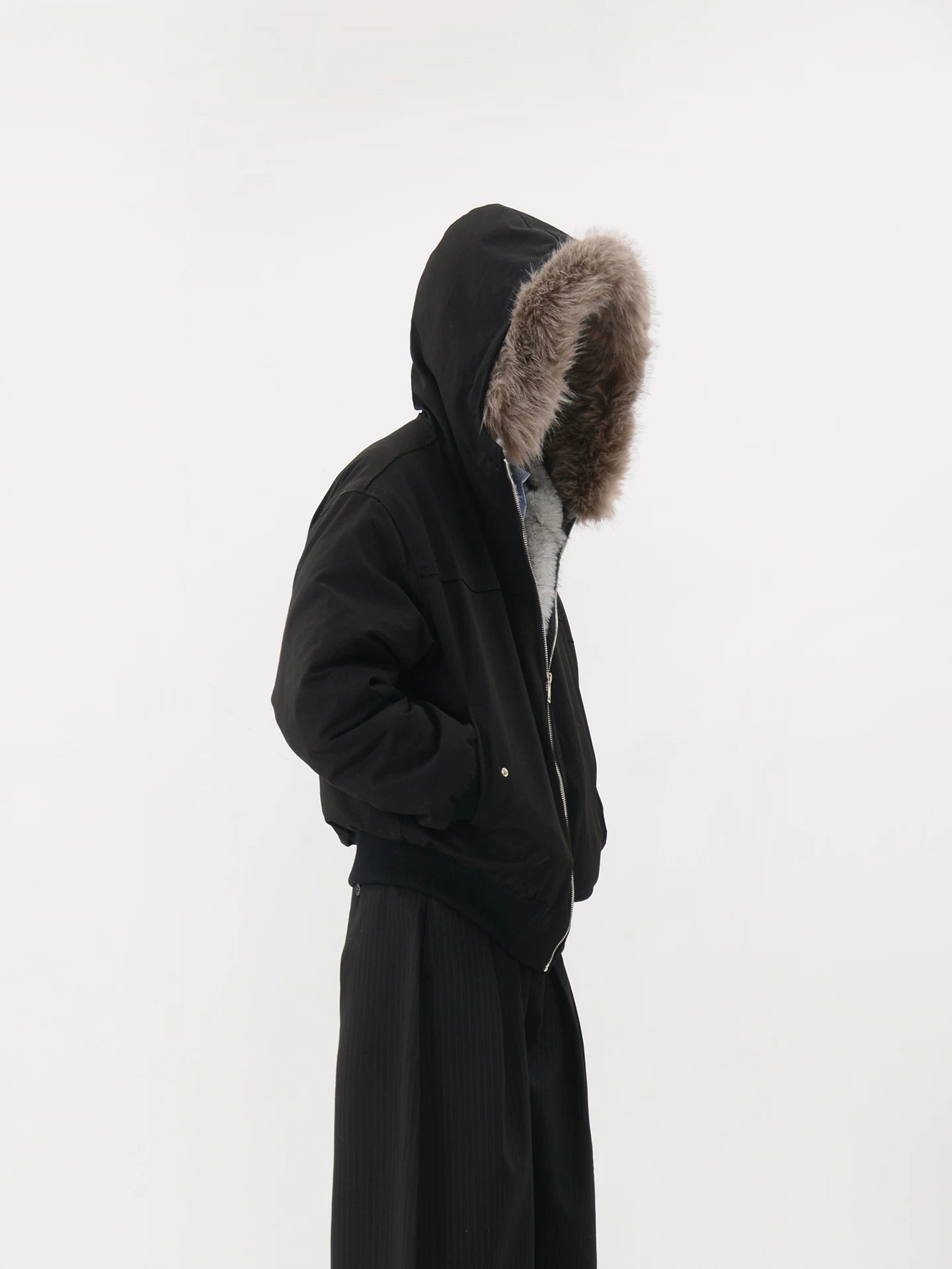 Faux Fur Lined Hooded Bomber Jacket