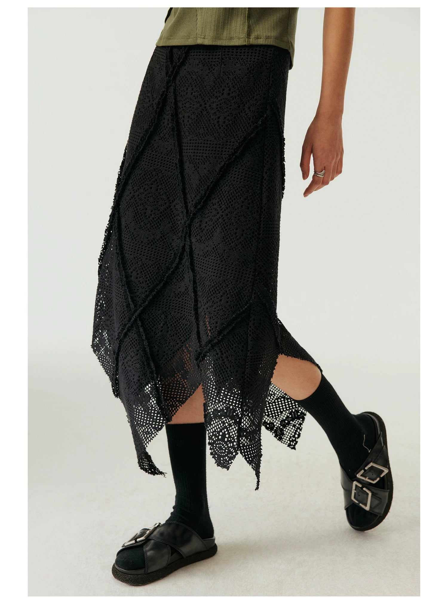 Crochet Handkerchief Hem Midi Skirt