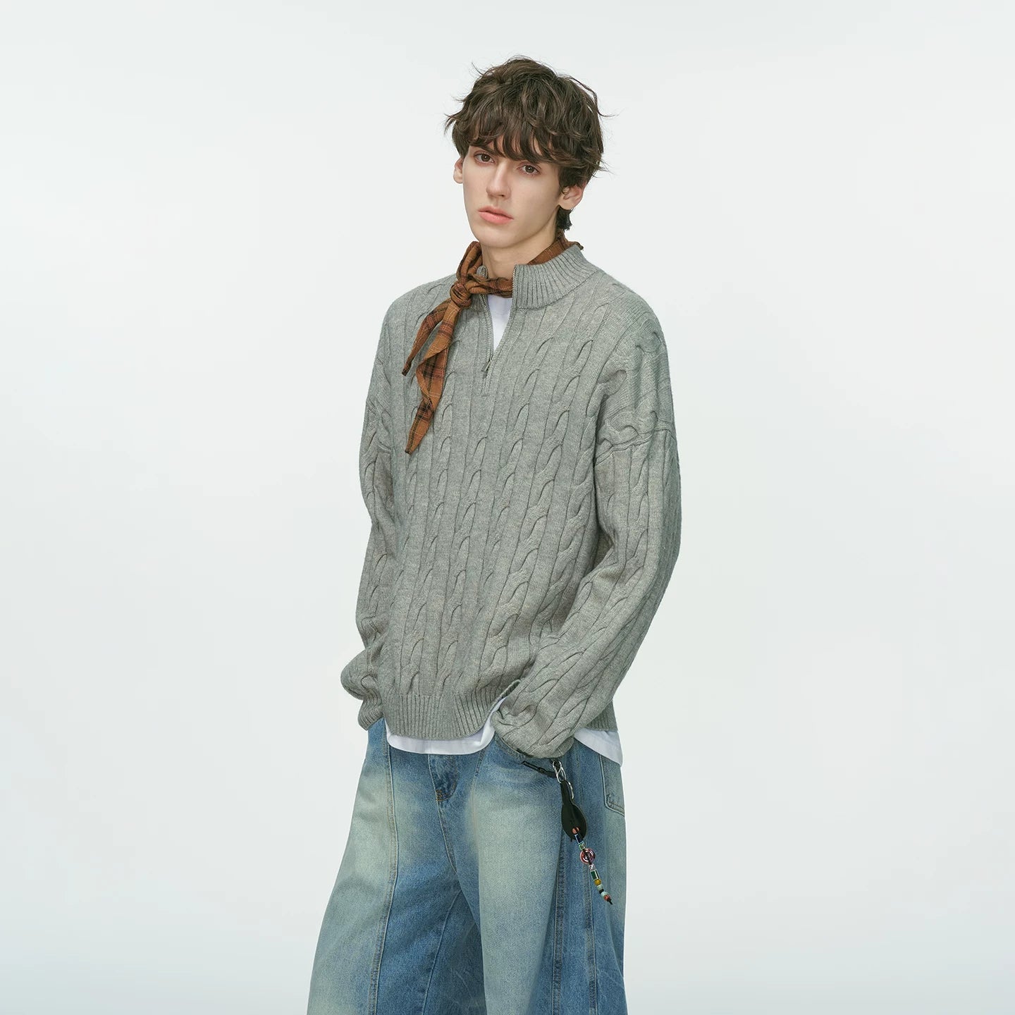 Auburn Studio Cable-Knit Half‑Zip Sweater