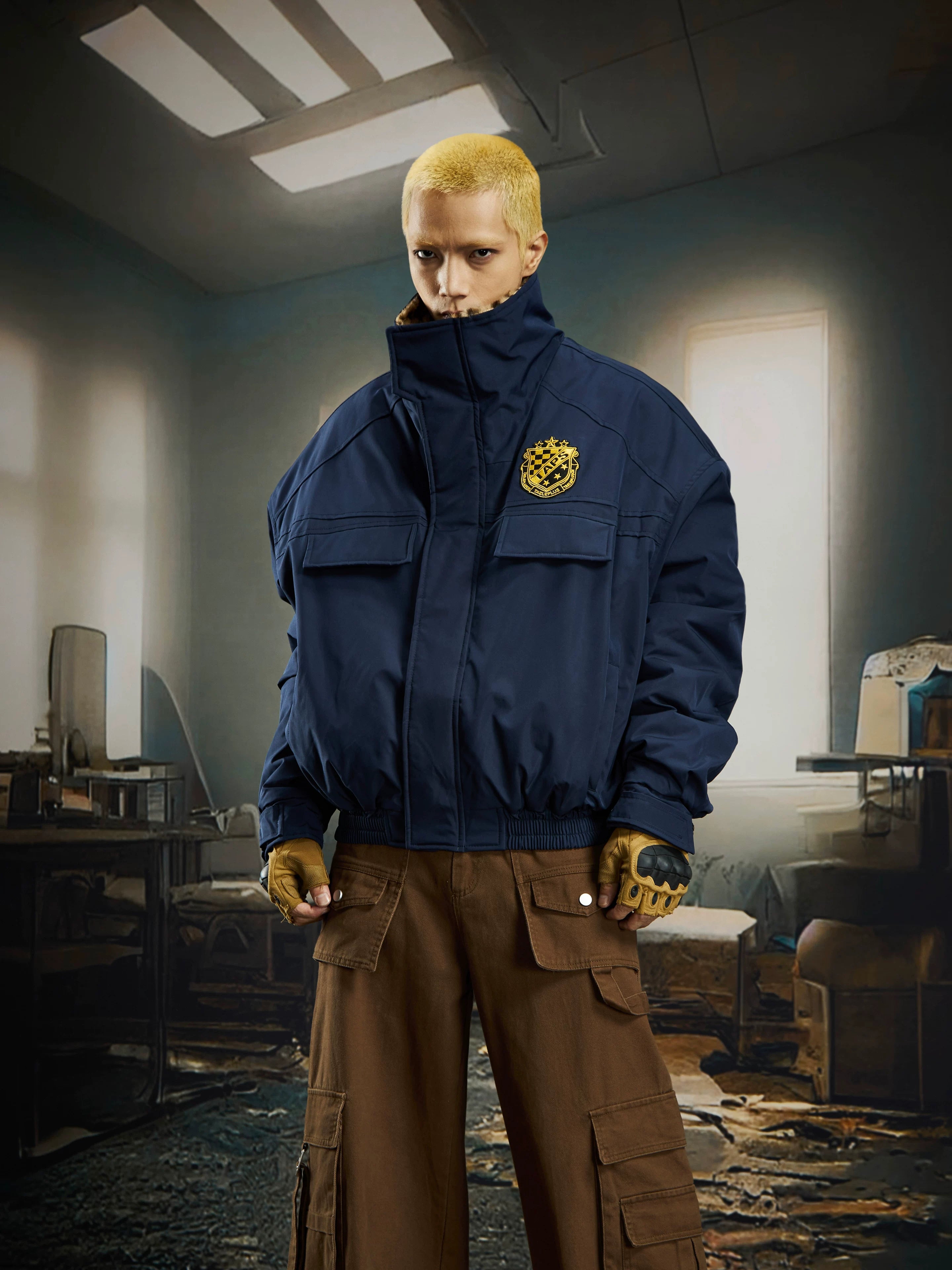 Ember Prowl Leopard‑Collar Bomber Jacket