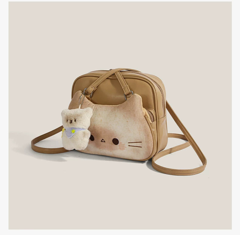 Caramel Kitty & Bear Charm Crossbody