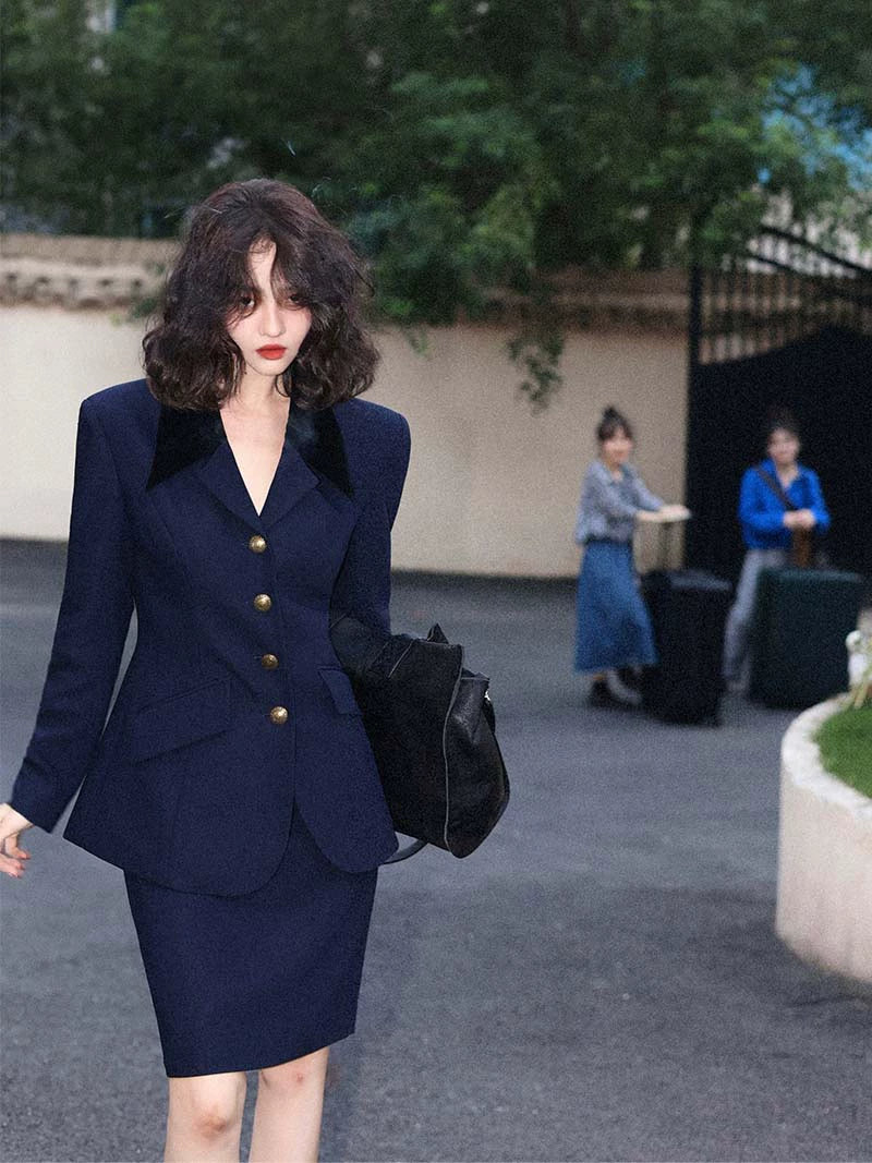 Navy Blazer and Skirt Suit Setup