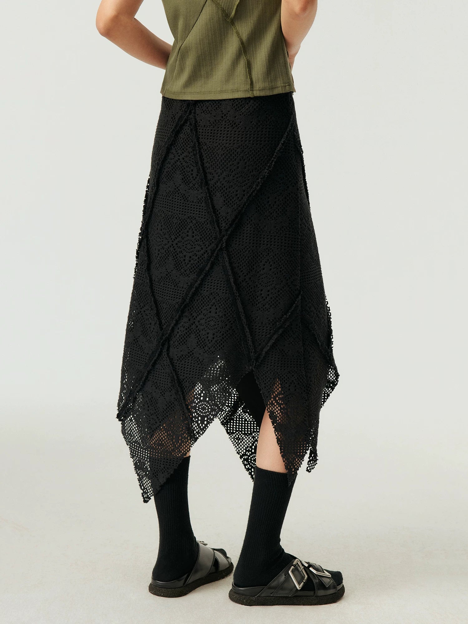 Crochet Handkerchief Hem Midi Skirt