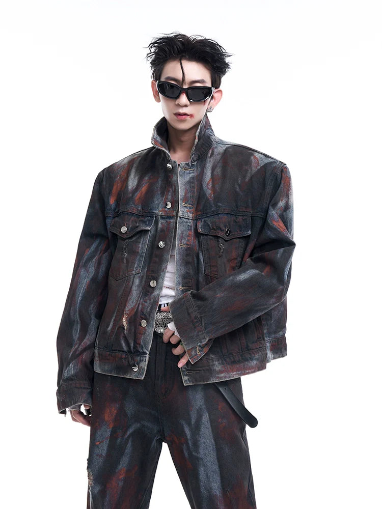 Acid-Washed Denim Rust Effect Jacket and Jeans Setup