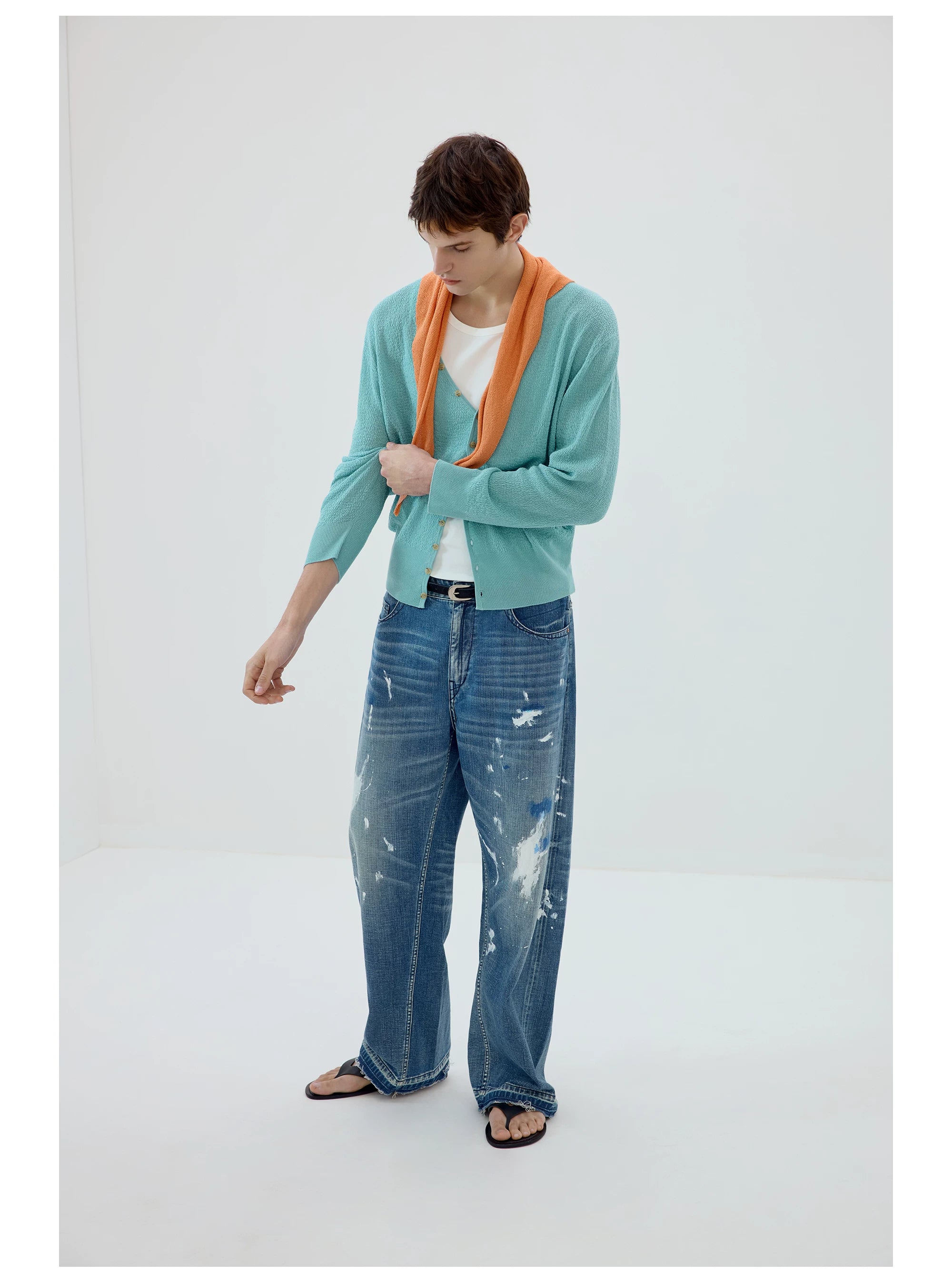 Paint-Splatter Wide-Leg Jeans