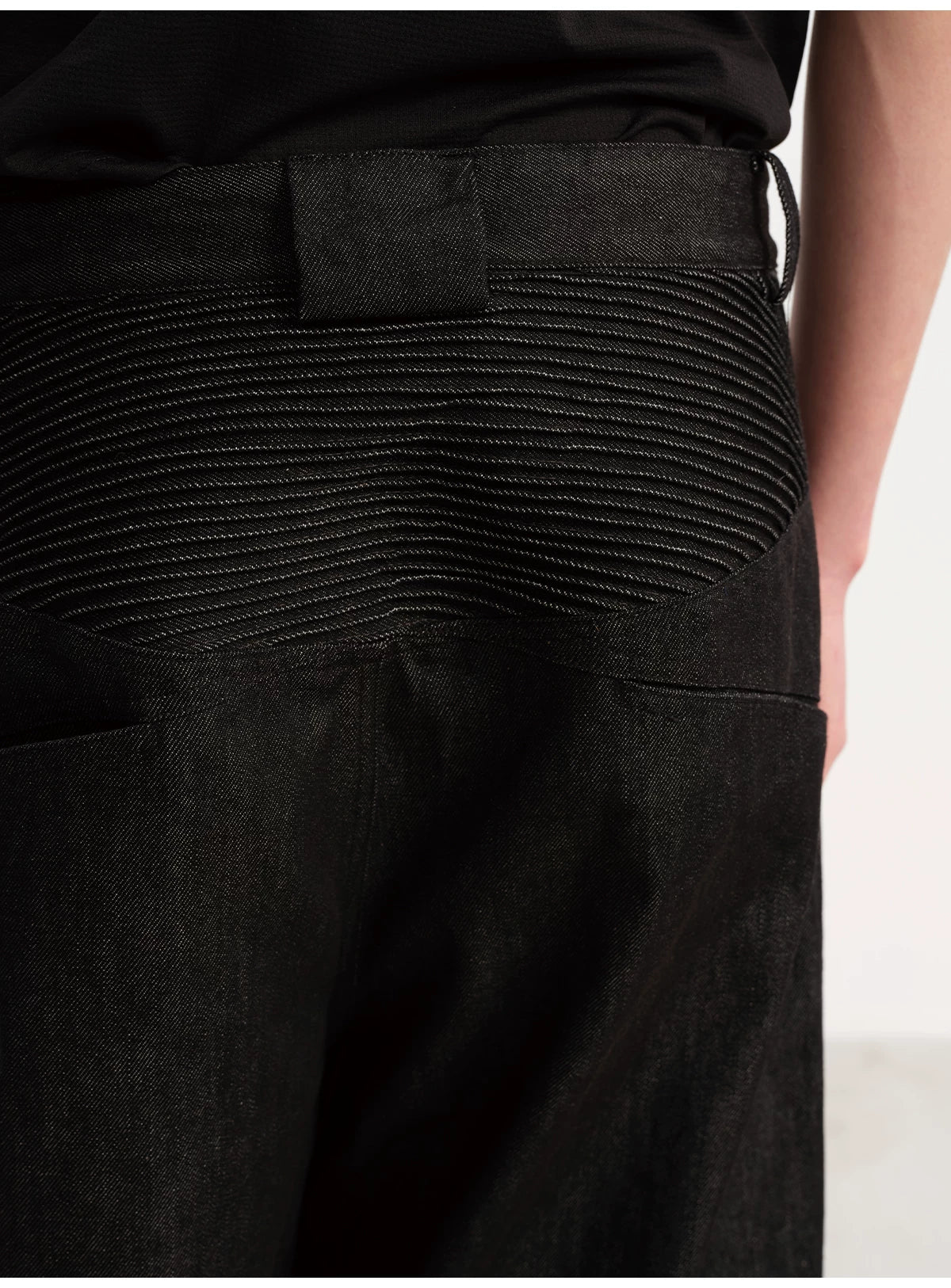 Ribbed Knee Panels Wide-Leg Denim Pants
