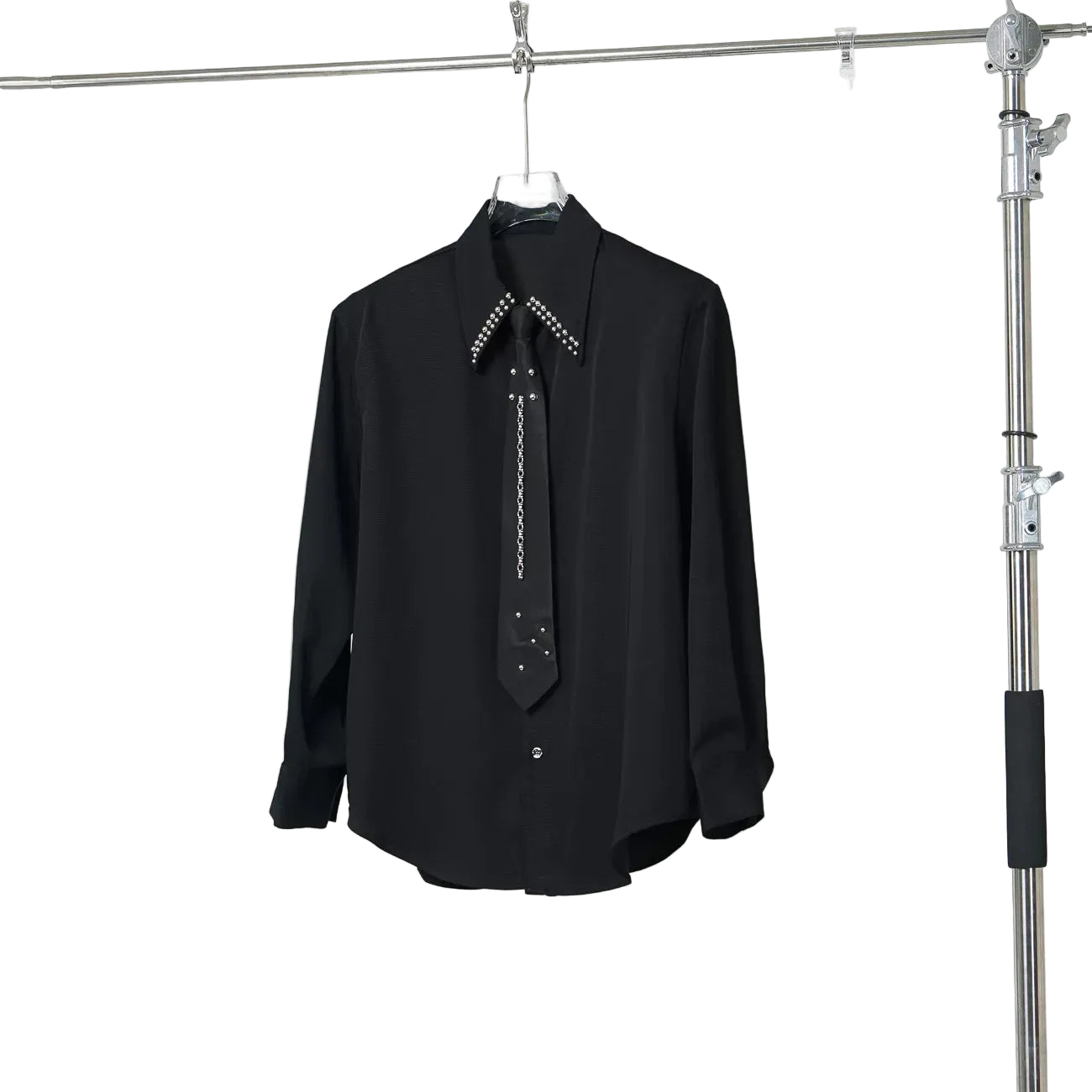 Crystal Crest Studded Collar Shirt & Chain Tie Set