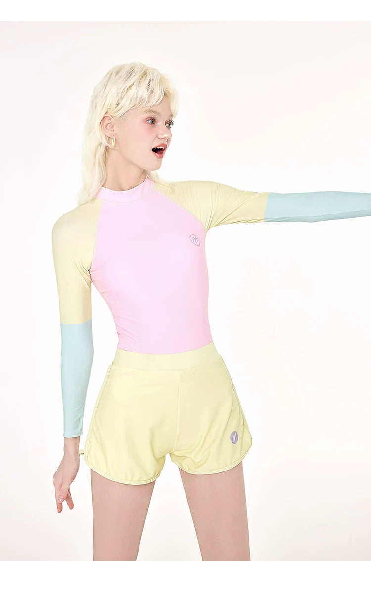 Pastel Dream Ripple Rashguard One‑Piece