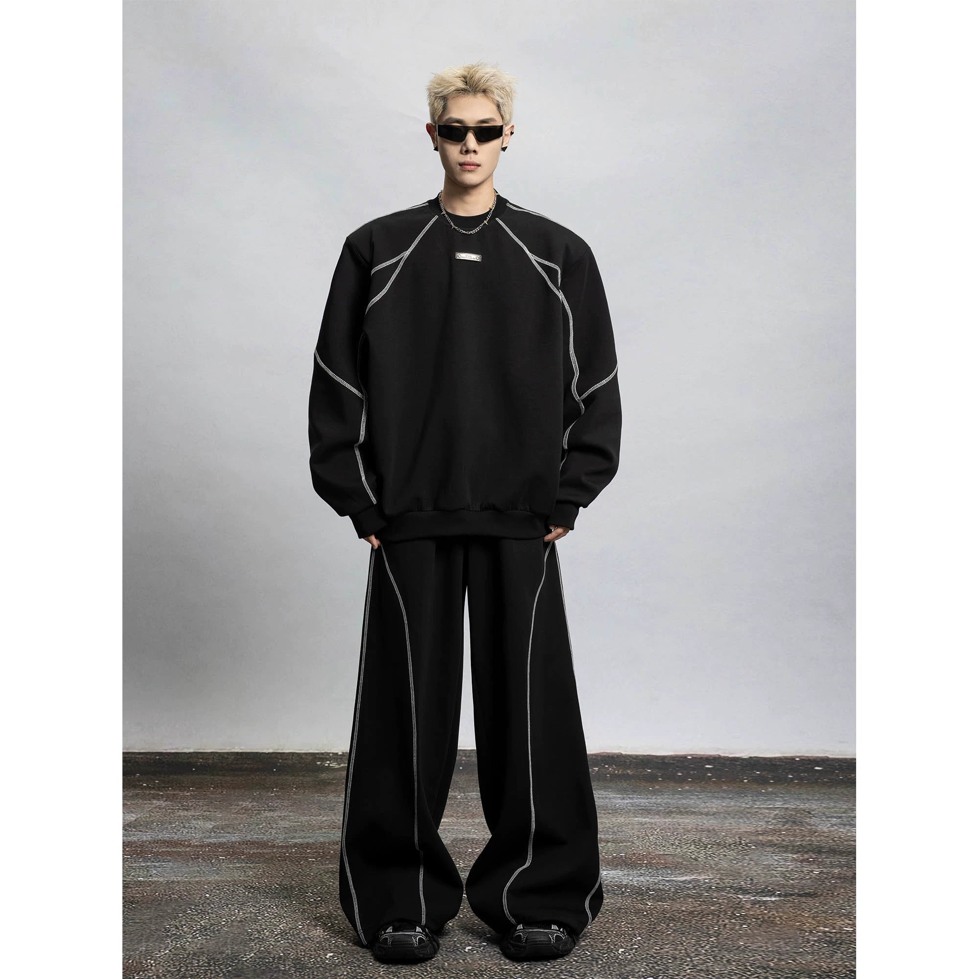 Wide Leg Contrast Stitch Sweatpants
