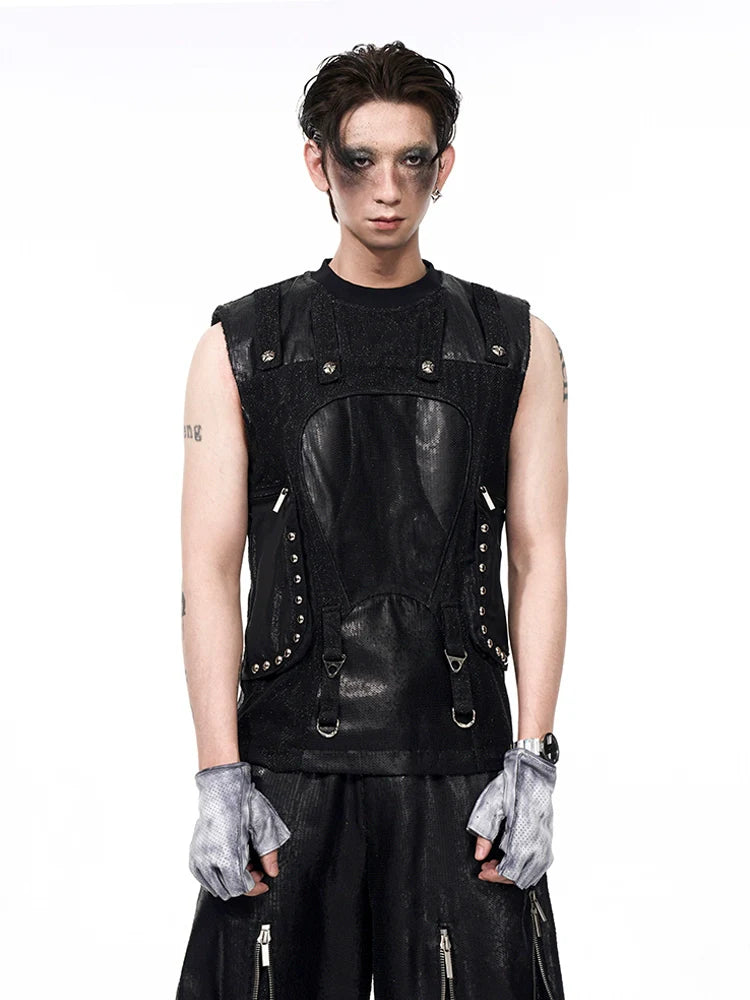 Punk Studded Utility Vest & Sequin Wide Leg Pants Setup