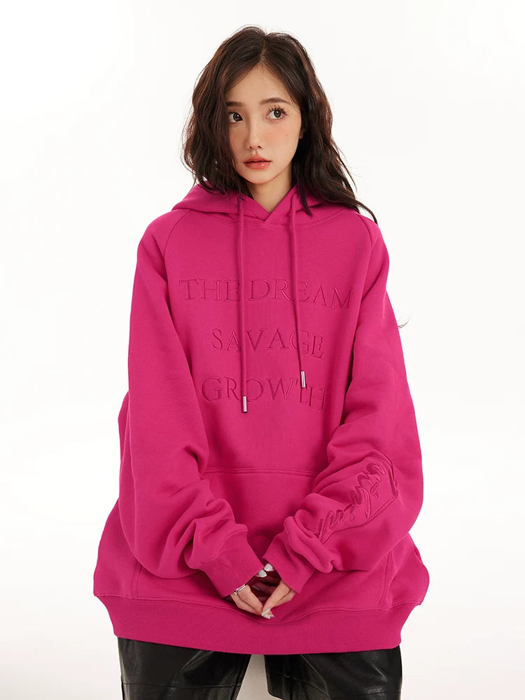 Embossed Lettering Oversized Pullover Hoodie