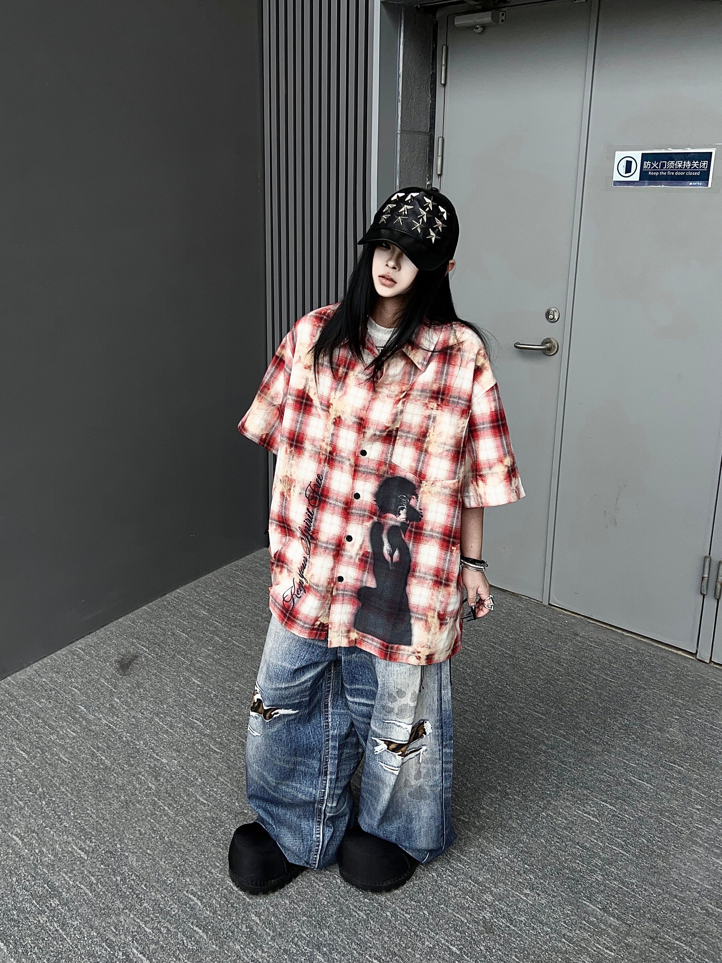 Men's Plaid Distressed Print Short-Sleeve Shirt