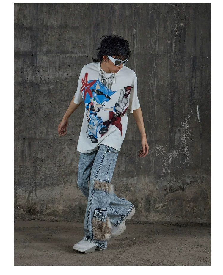 Y2K Graffiti Sonic Graphic Oversized Tee