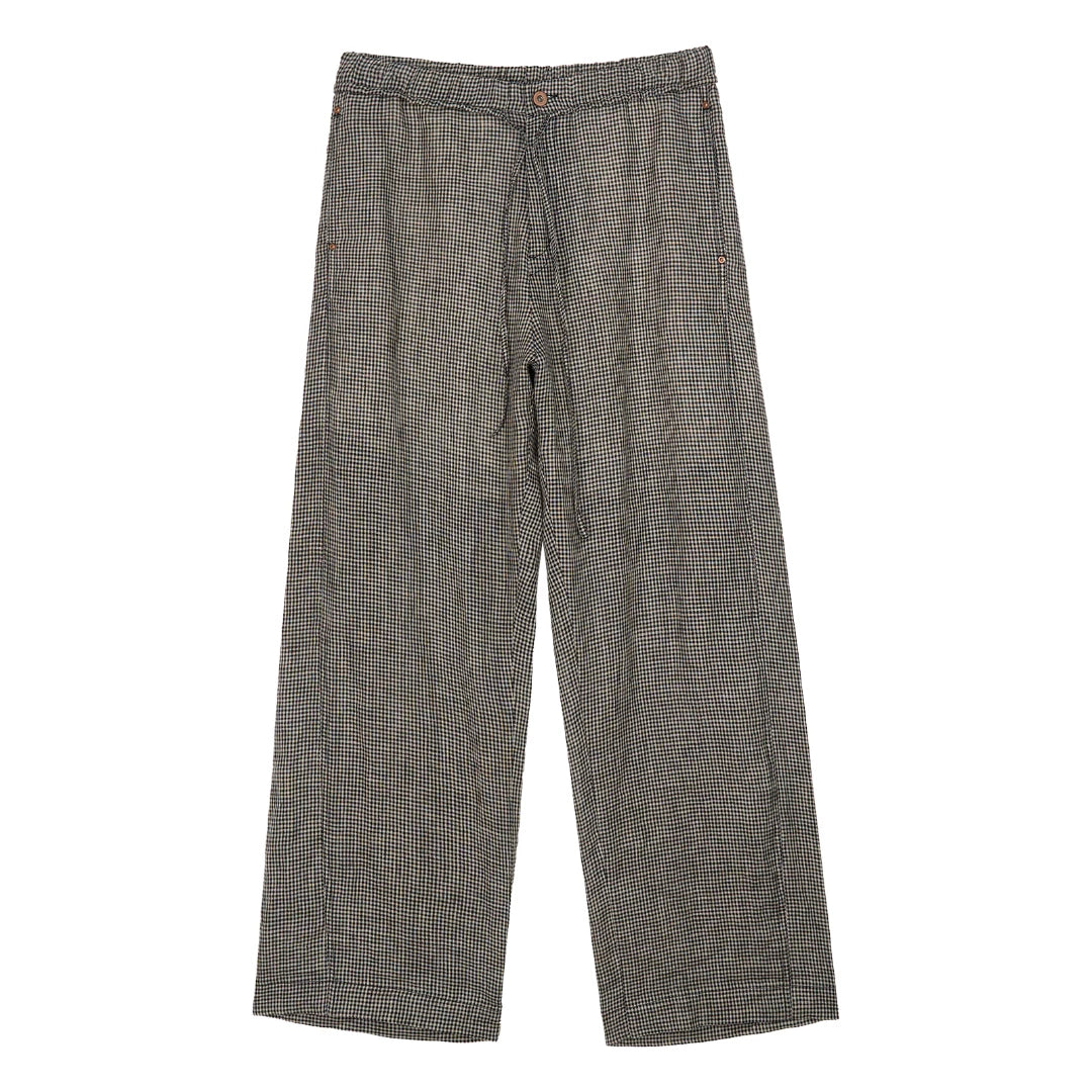 Microcheck Drawstring Wide-Leg Pants
