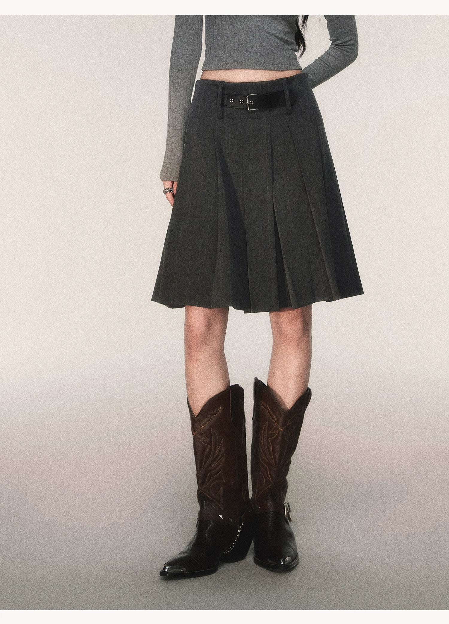 Riding Class Pleated Midi Skirt