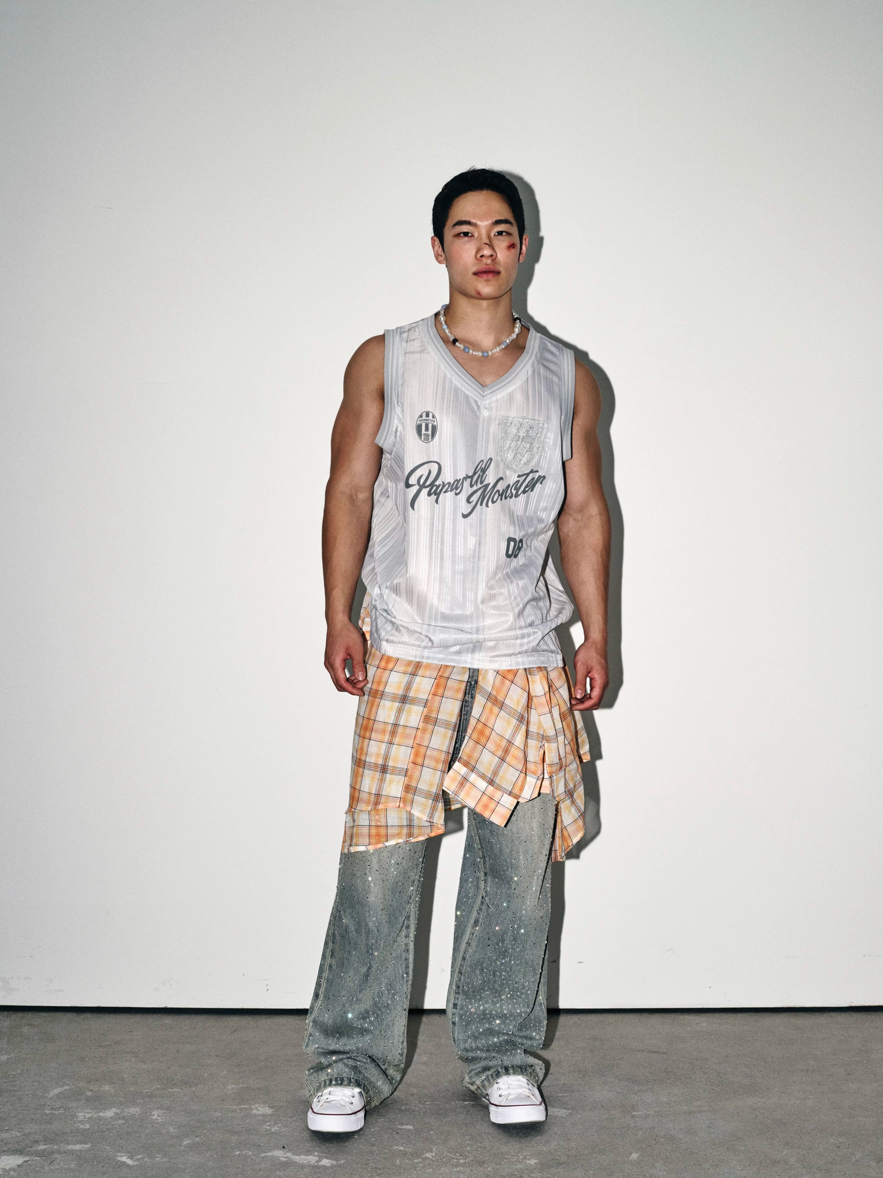 Silver Stripe Mesh Jersey Tank